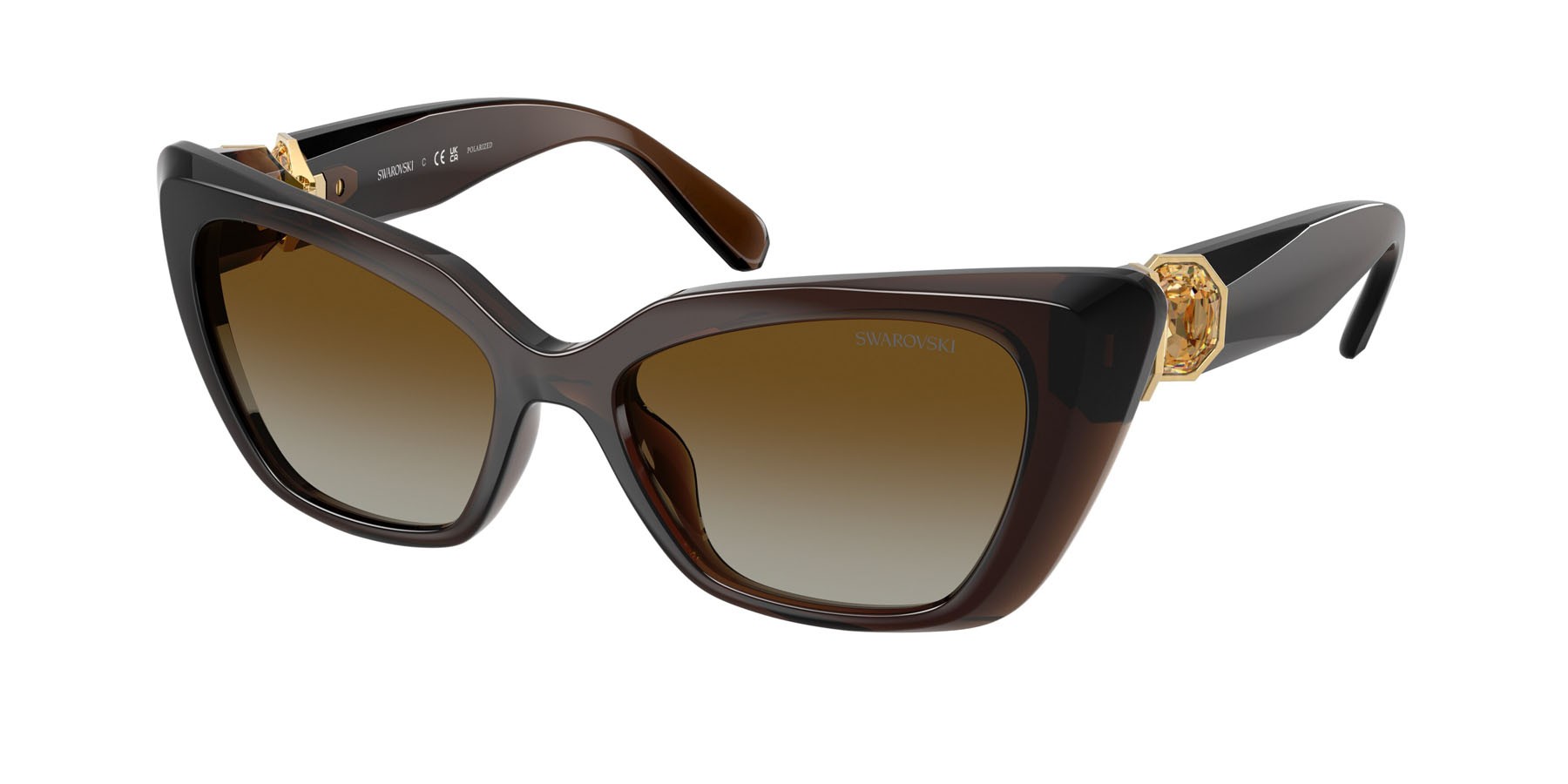 Sunglasses Swarovski SK 6047 (1084T5) color marrone trasparente shape cat eye lenses polarizzata marrone sfumato