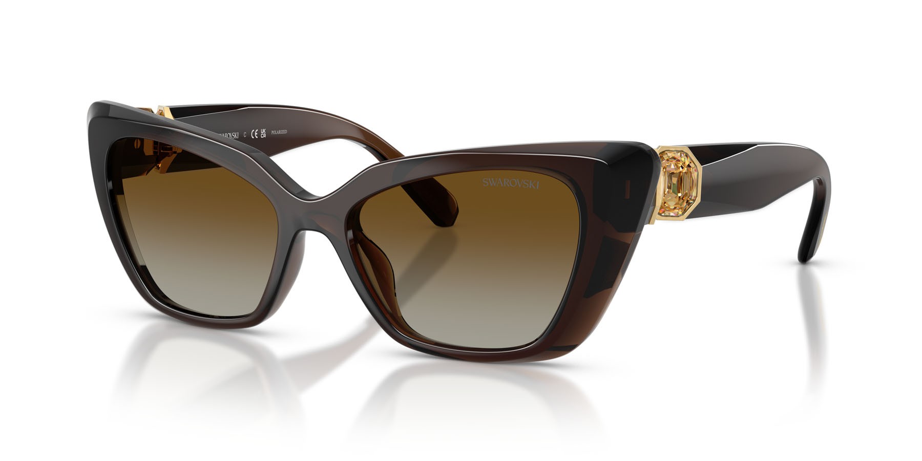 Sunglasses Swarovski SK 6047 (1084T5) color marrone trasparente shape cat eye lenses polarizzata marrone sfumato