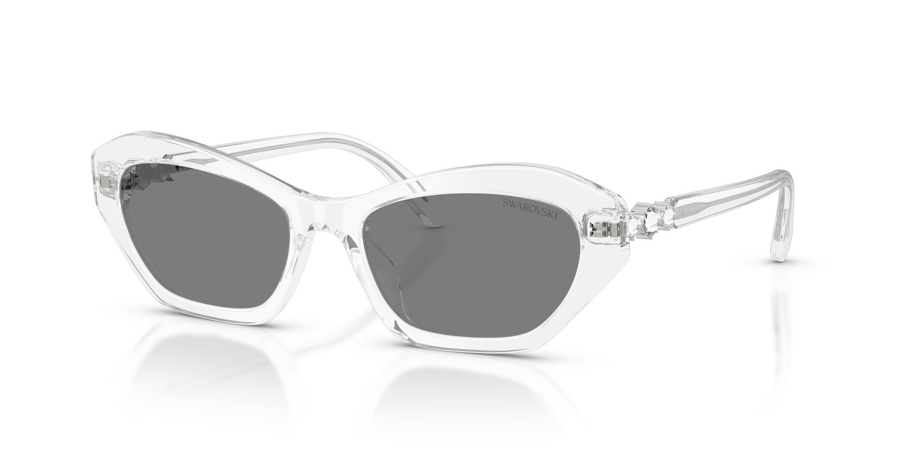 Sunglasses Swarovski SK 6048 (102787) color trasparente shape cat eye lenses grigio scuro
