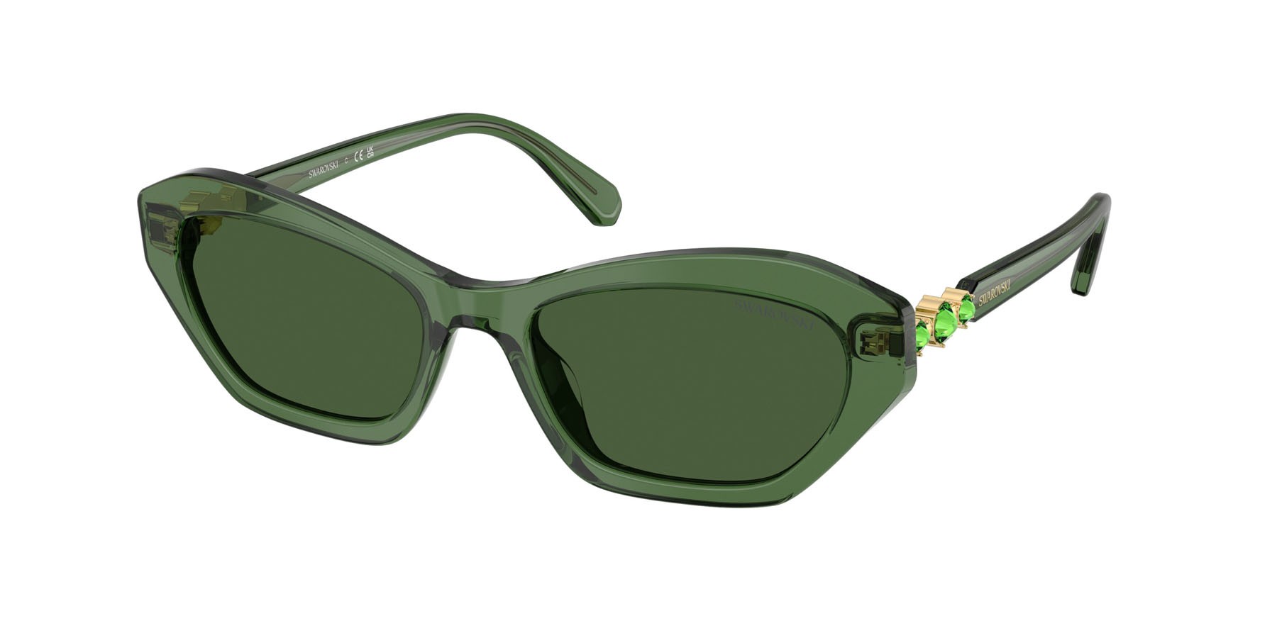 Sunglasses Swarovski SK 6048 (108571) color verde trasparente shape cat eye lenses verde scuro