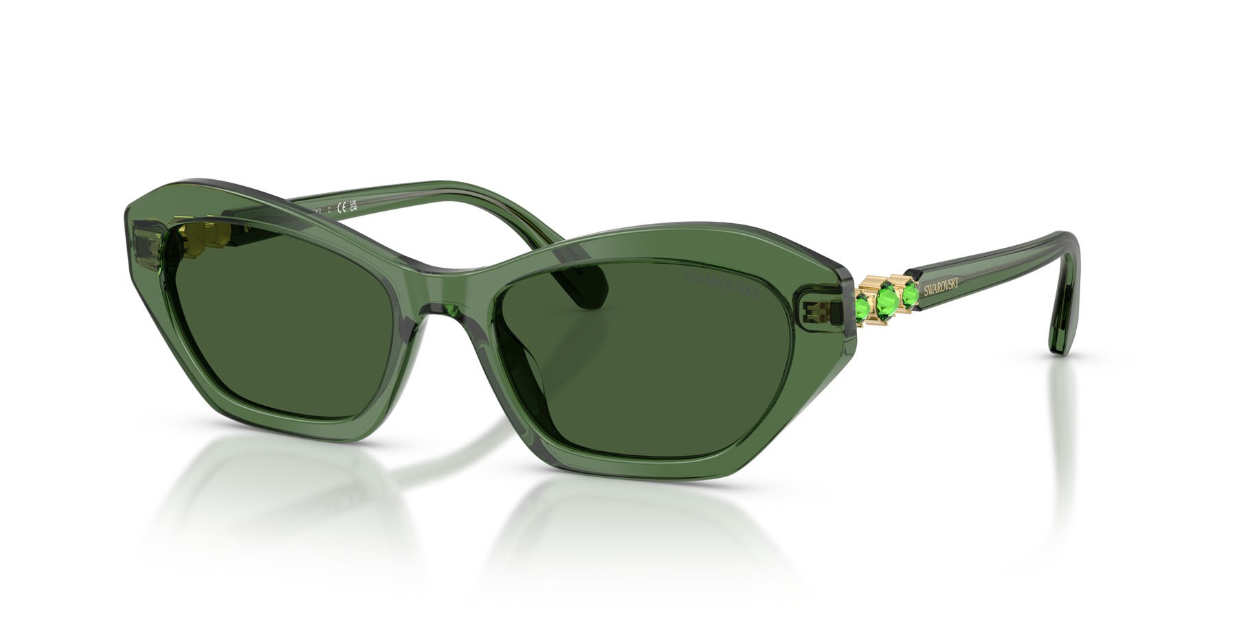Sunglasses Swarovski SK 6048 (108571) color verde trasparente shape cat eye lenses verde scuro