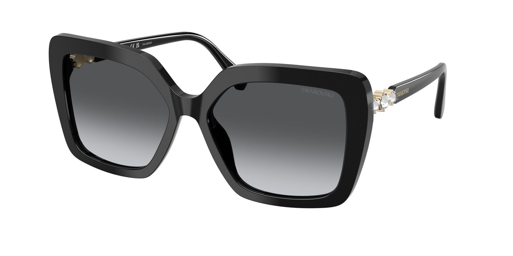 Sunglasses Swarovski SK 6049 (1001T3) color nero shape butterfly lenses polarizzata grigio sfumato