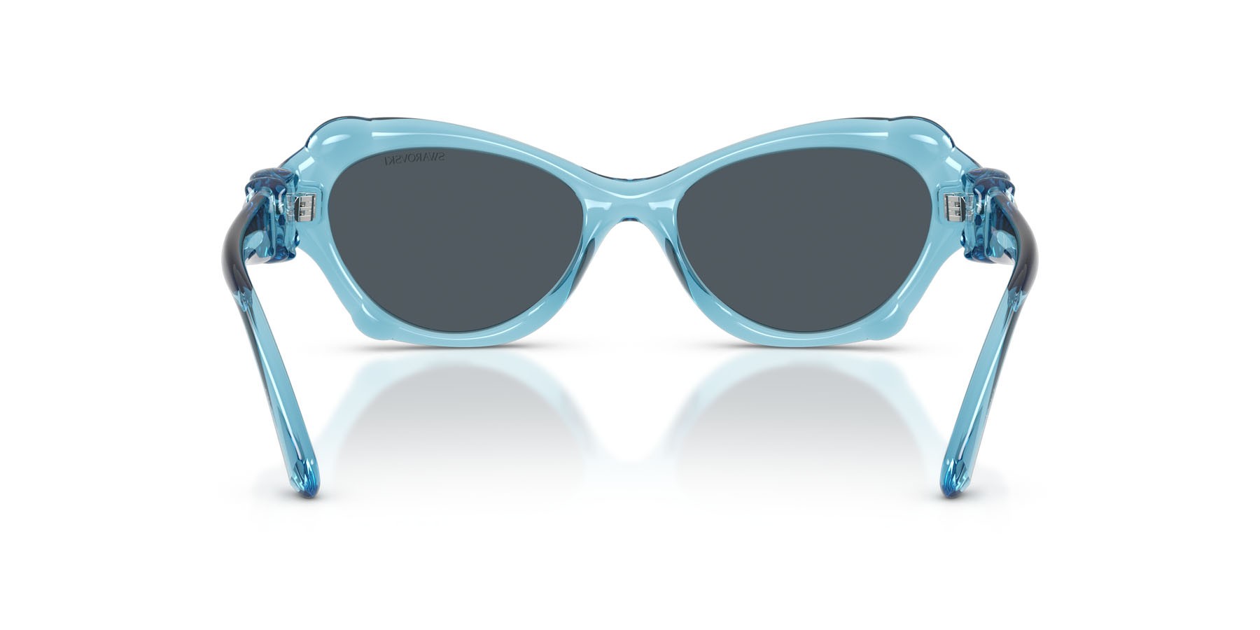 Sunglasses Swarovski SK 6050 (107887) color azzurro trasparente shape cat eye lenses grigio scuro