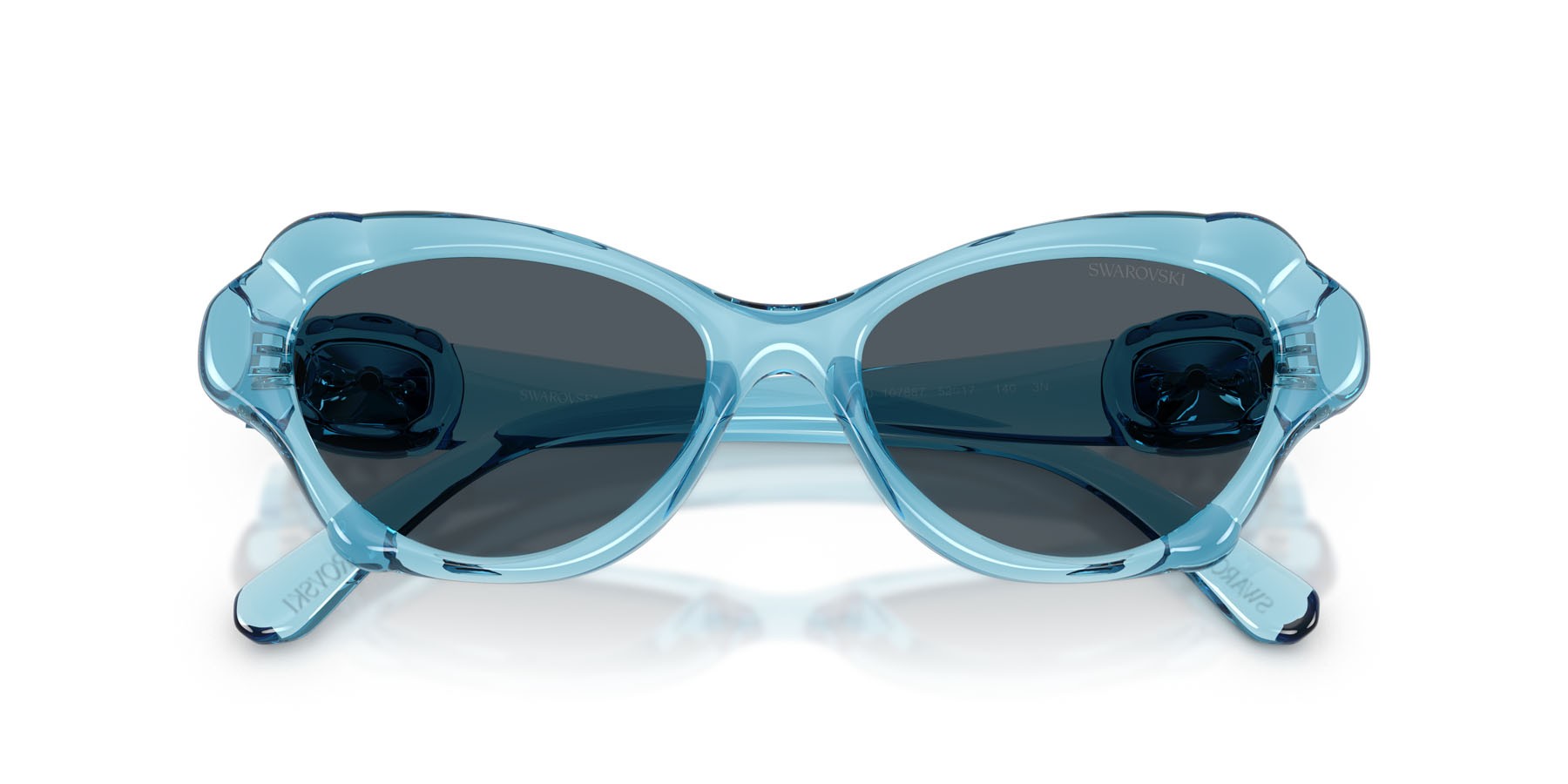 Sunglasses Swarovski SK 6050 (107887) color azzurro trasparente shape cat eye lenses grigio scuro