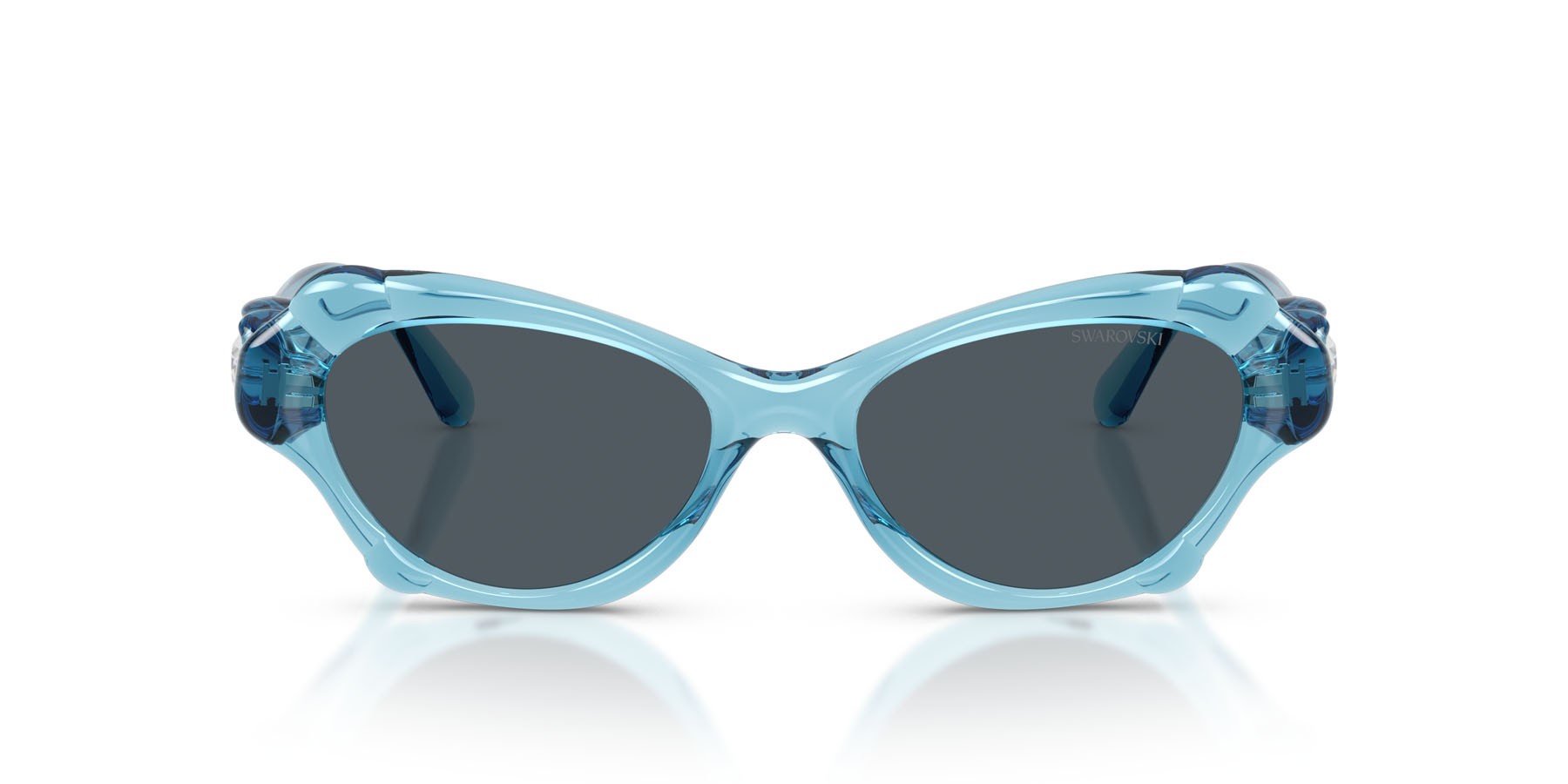 Sunglasses Swarovski SK 6050 (107887) color azzurro trasparente shape cat eye lenses grigio scuro