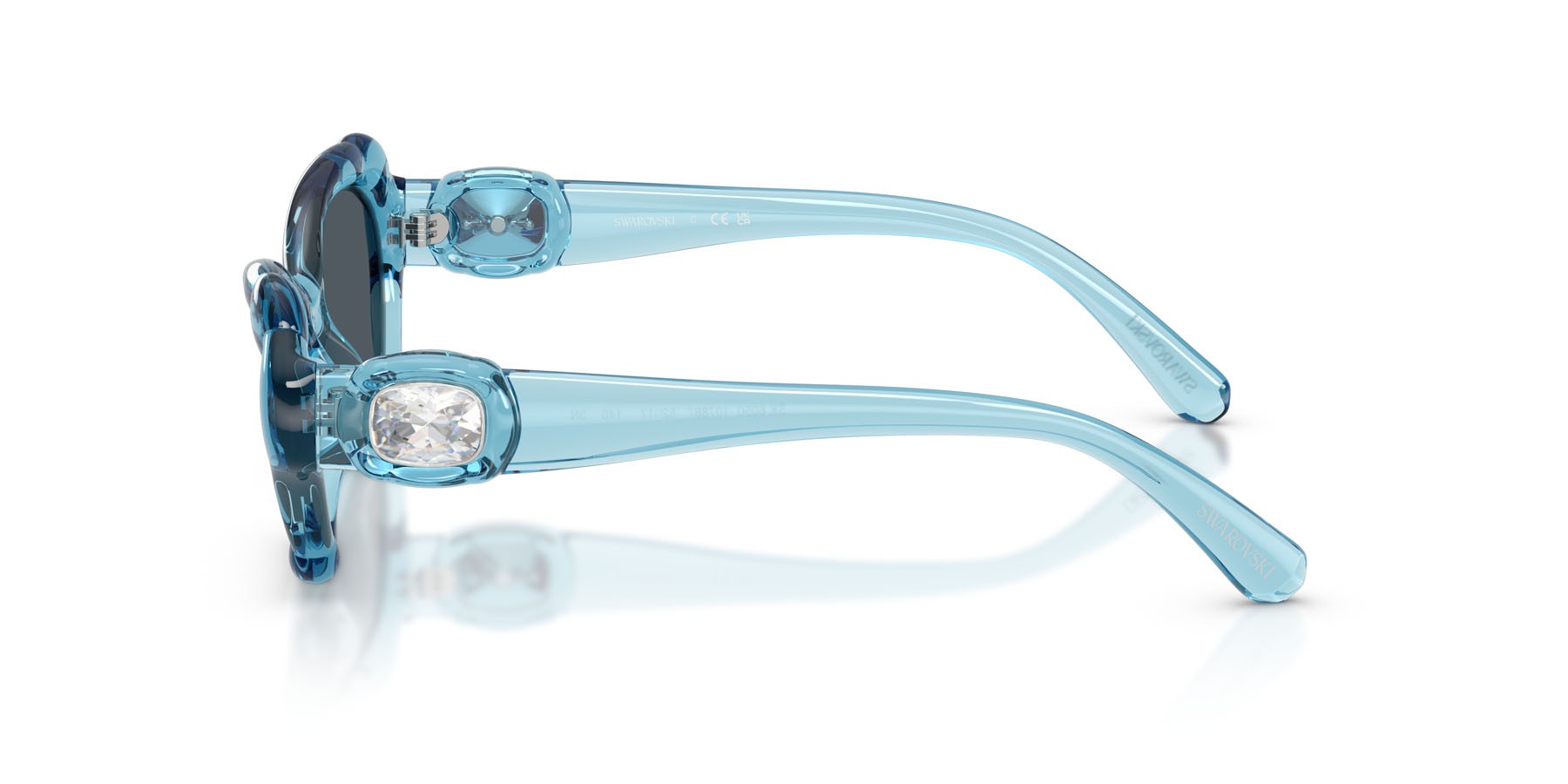 Sunglasses Swarovski SK 6050 (107887) color azzurro trasparente shape cat eye lenses grigio scuro