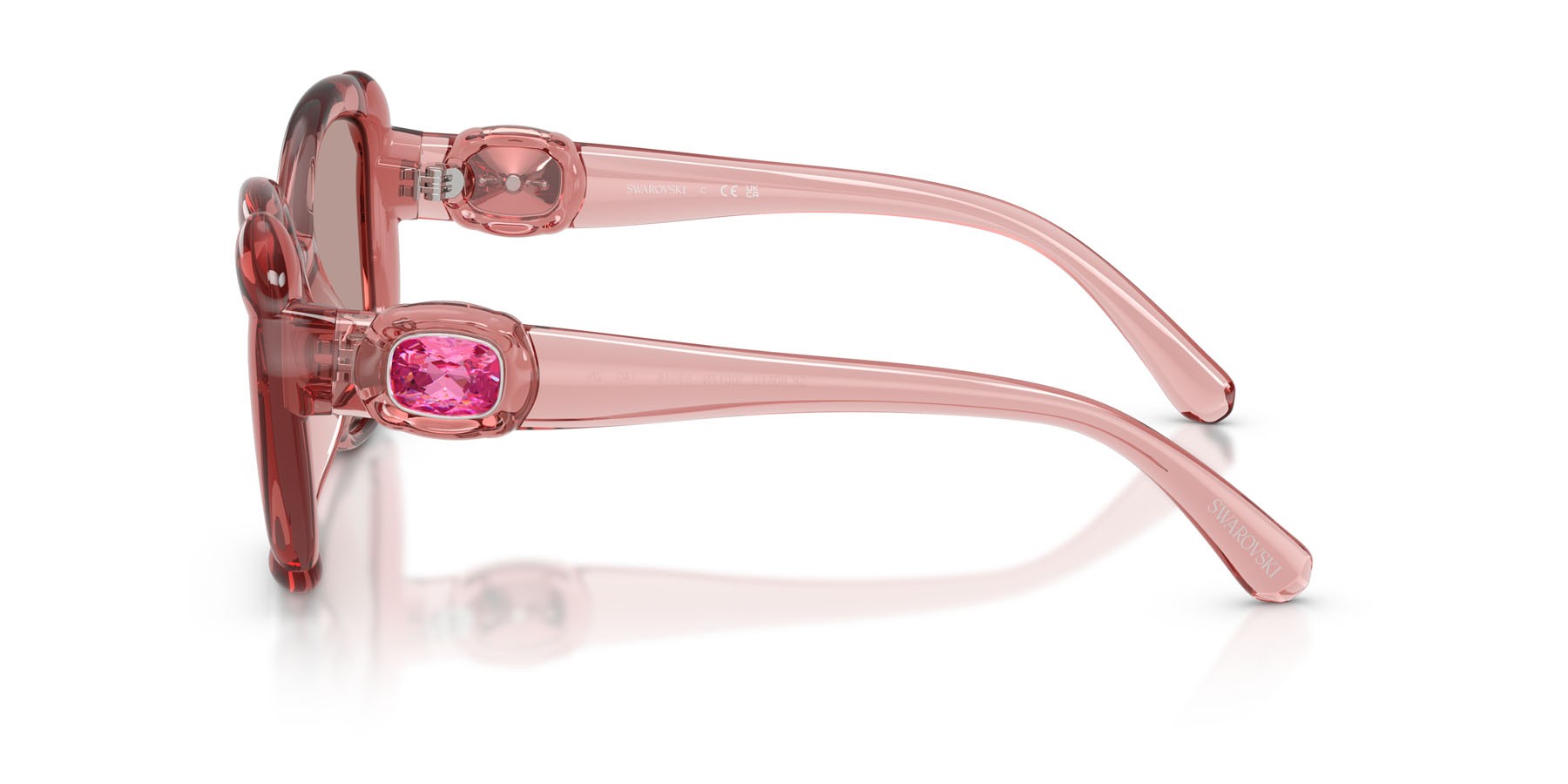 Sunglasses Swarovski SK 6051U (30017N) color rosa trasparente shape butterfly lenses viola chiaro/marrone