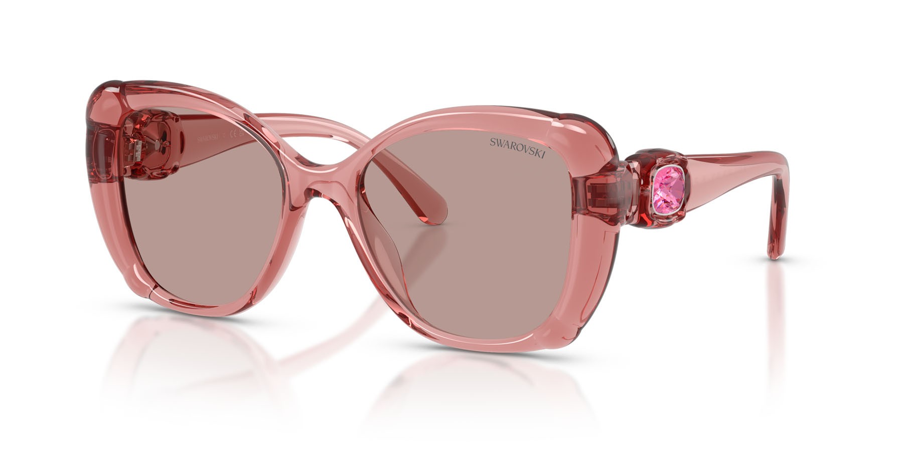 Sunglasses Swarovski SK 6051U (30017N) color rosa trasparente shape butterfly lenses viola chiaro/marrone