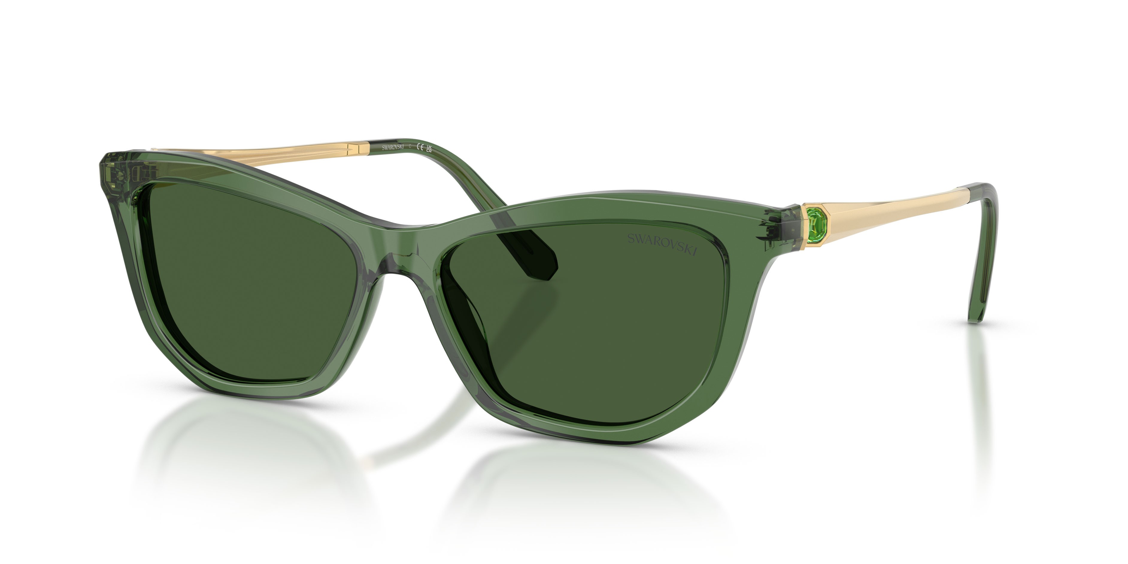 Occhiali da sole Swarovski SK 6057 (108571) colore verde trasparente forma cat eye lenti verde scuro