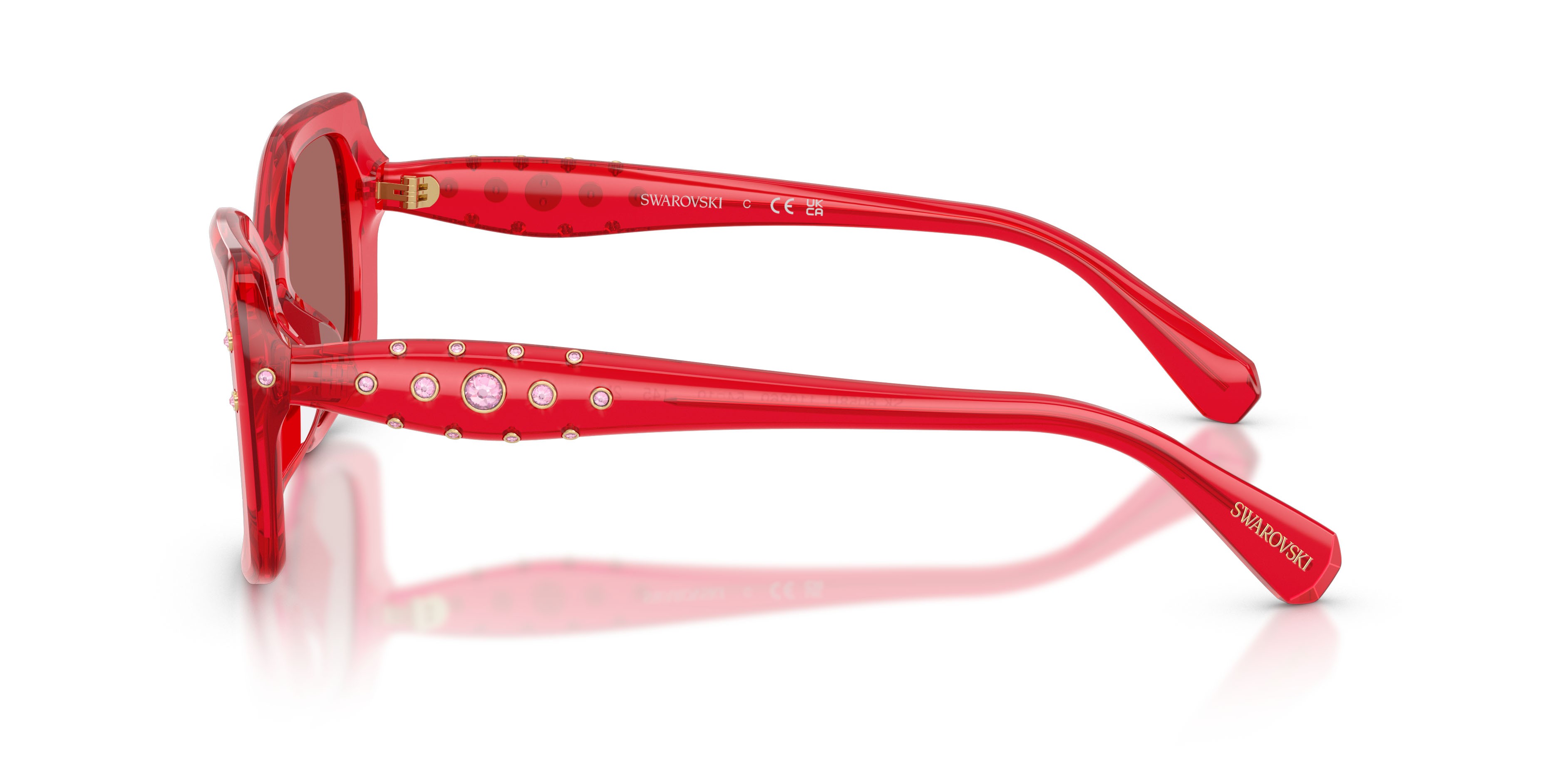 Sunglasses Swarovski SK 6058U (110369) color rosso trasparente shape square lenses violetto scuro