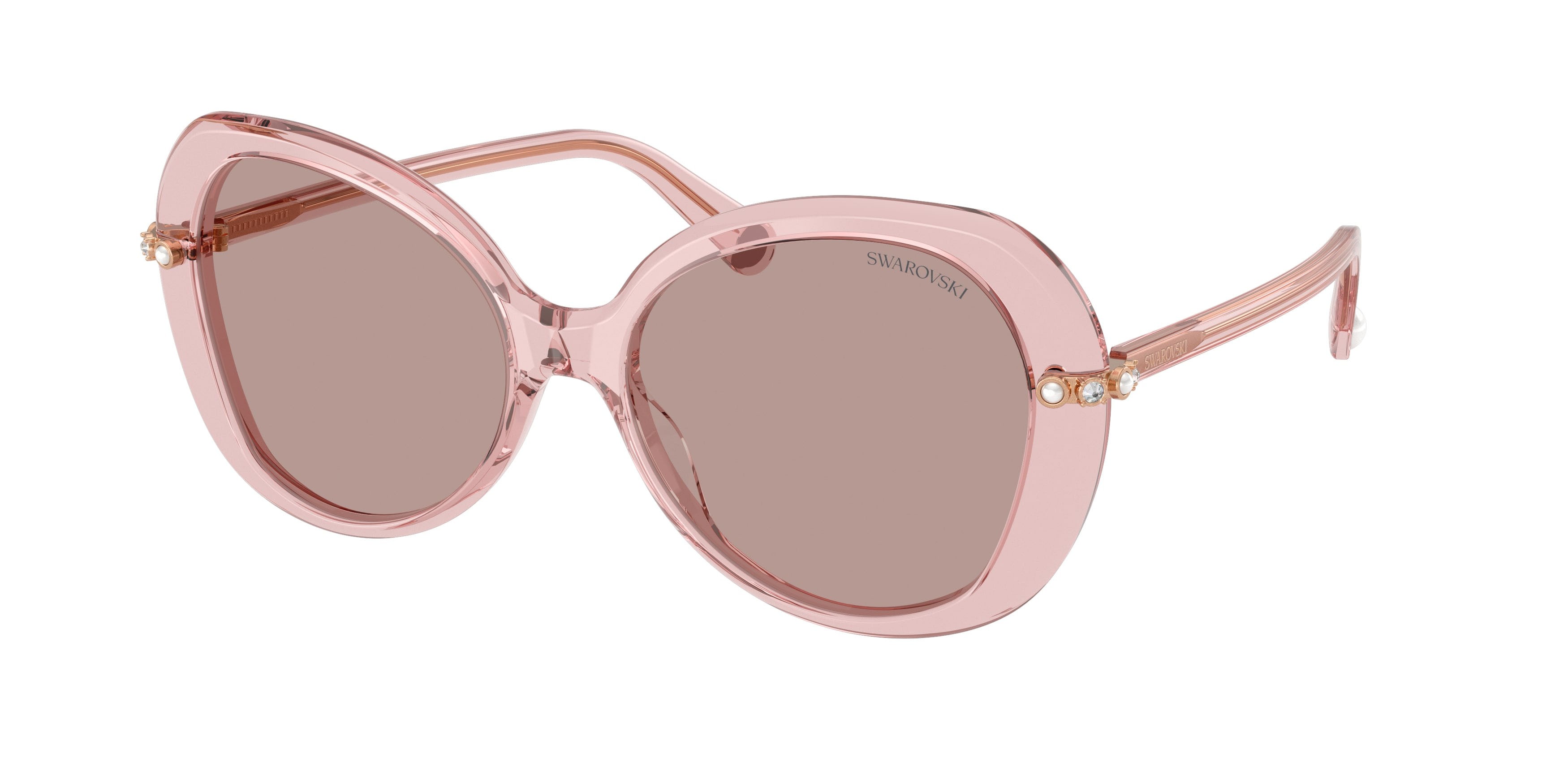 Sunglasses Swarovski SK 6059 (10977N) color rosa scuro trasparente shape butterfly lenses viola chiaro/marrone