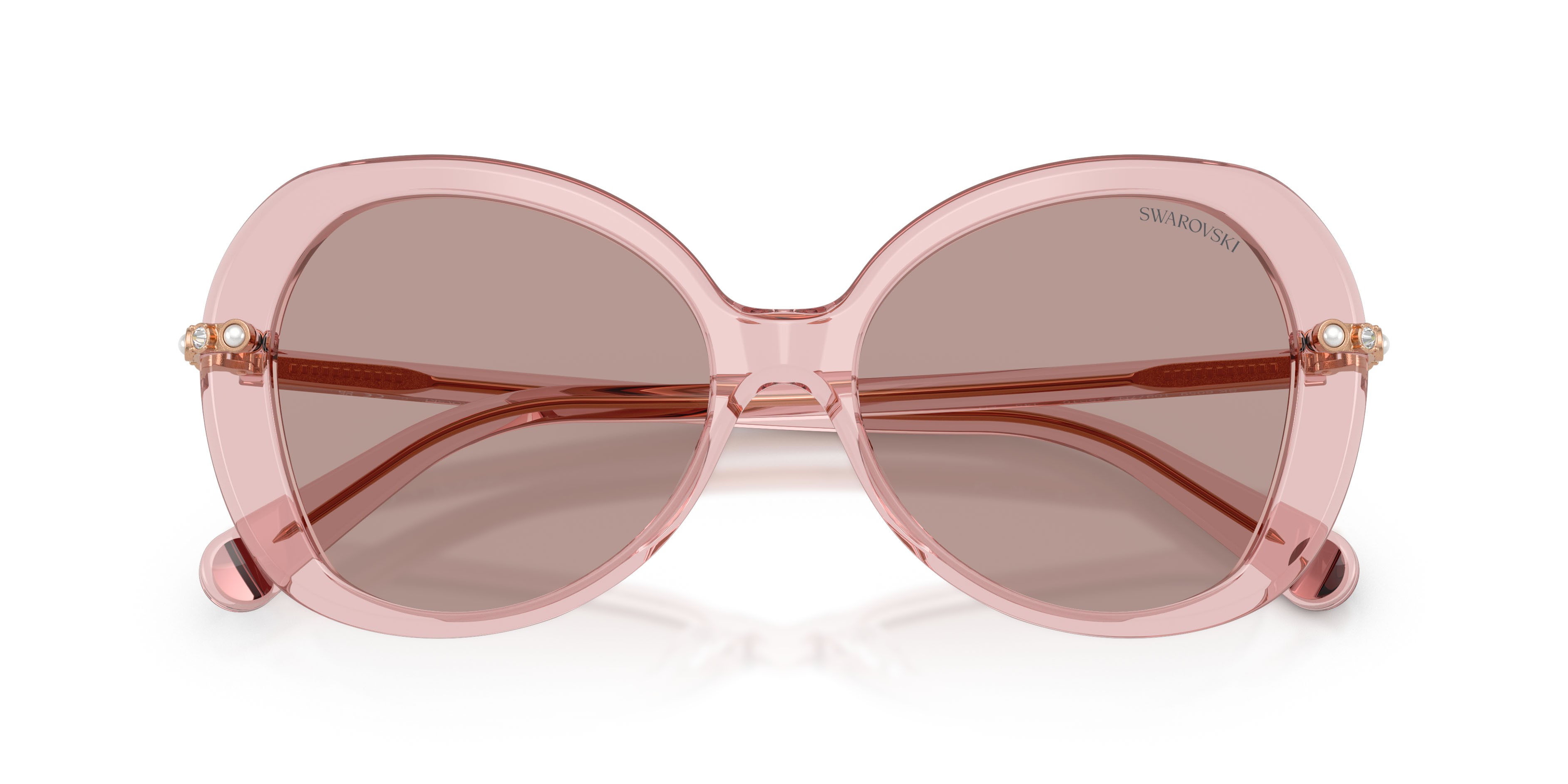 Sunglasses Swarovski SK 6059 (10977N) color rosa scuro trasparente shape butterfly lenses viola chiaro/marrone