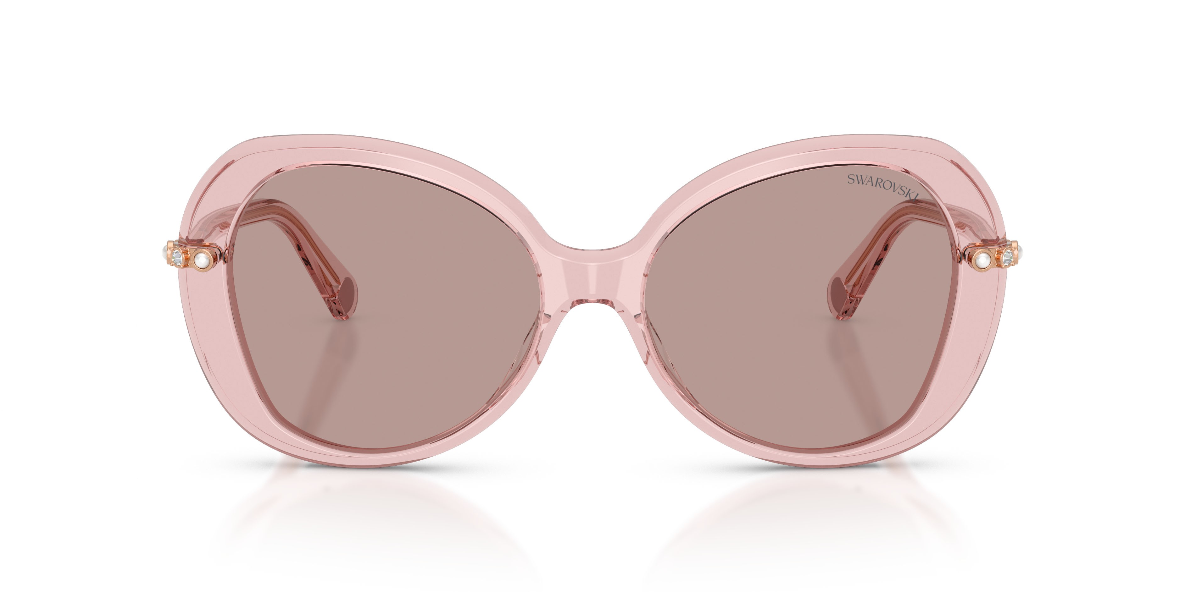 Sunglasses Swarovski SK 6059 (10977N) color rosa scuro trasparente shape butterfly lenses viola chiaro/marrone
