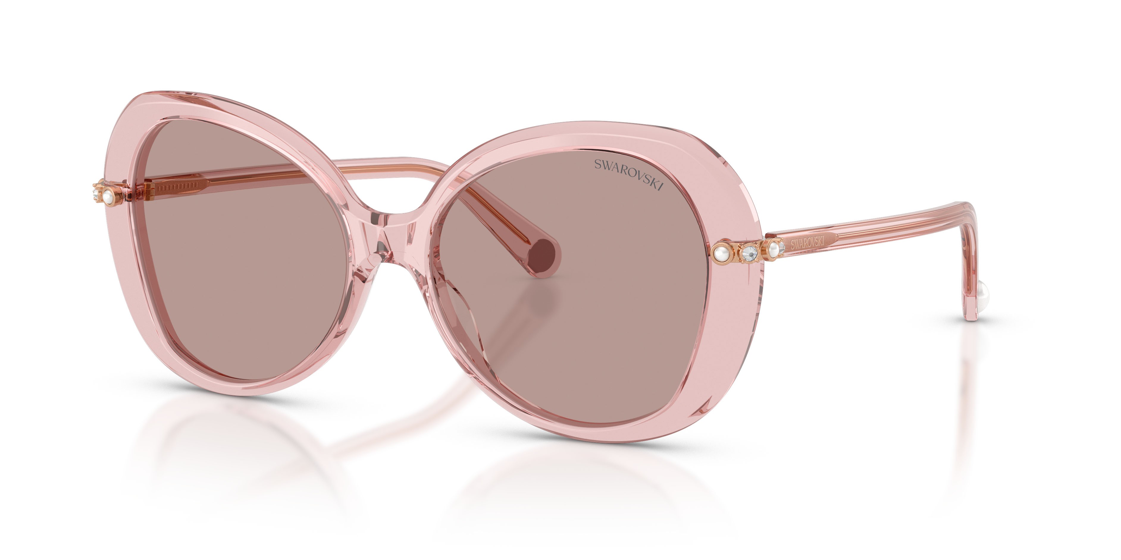 Sunglasses Swarovski SK 6059 (10977N) color rosa scuro trasparente shape butterfly lenses viola chiaro/marrone