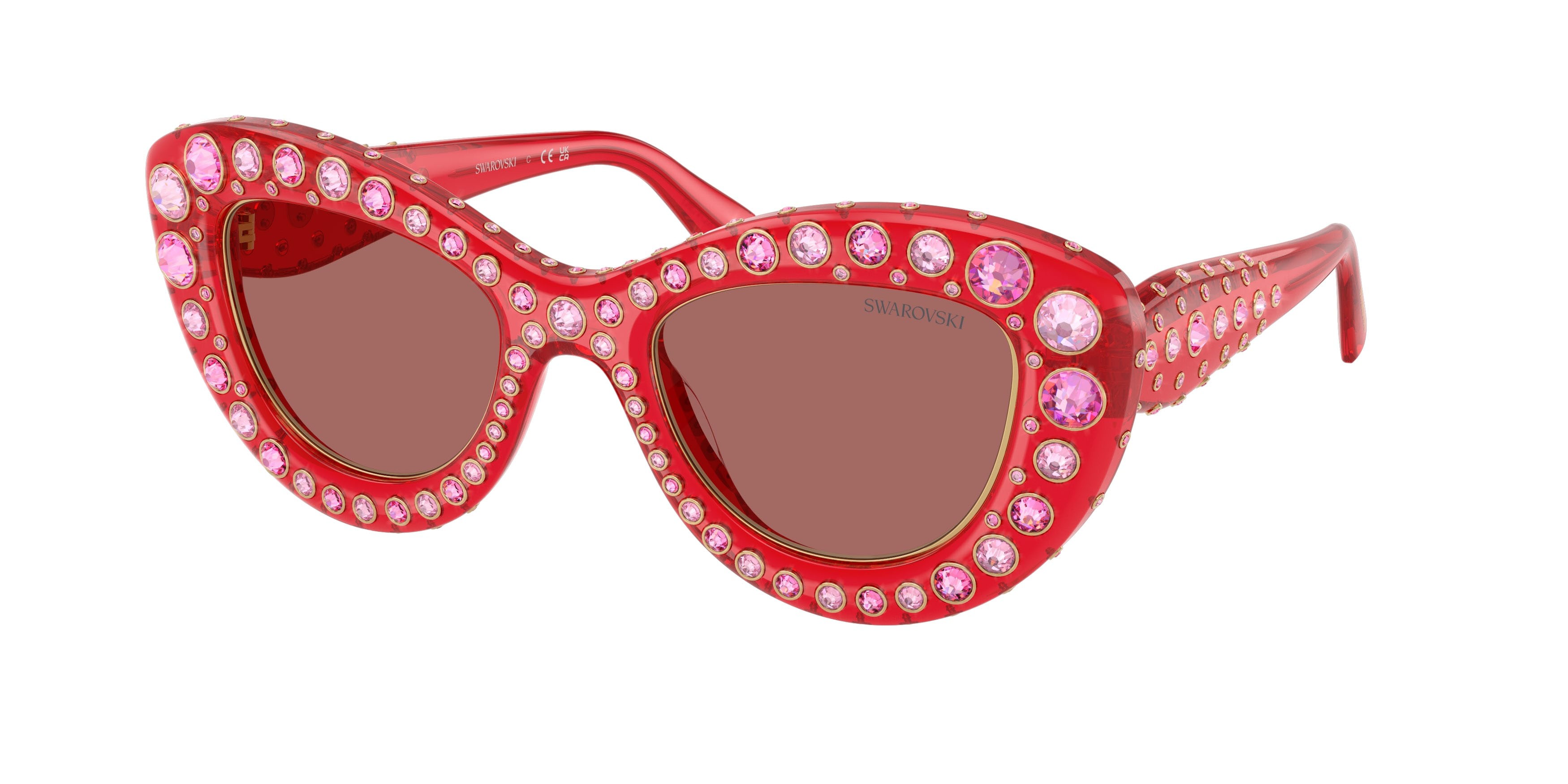 Sunglasses Swarovski SK 6060 (110369) color rosso trasparente shape cat eye lenses violetto scuro