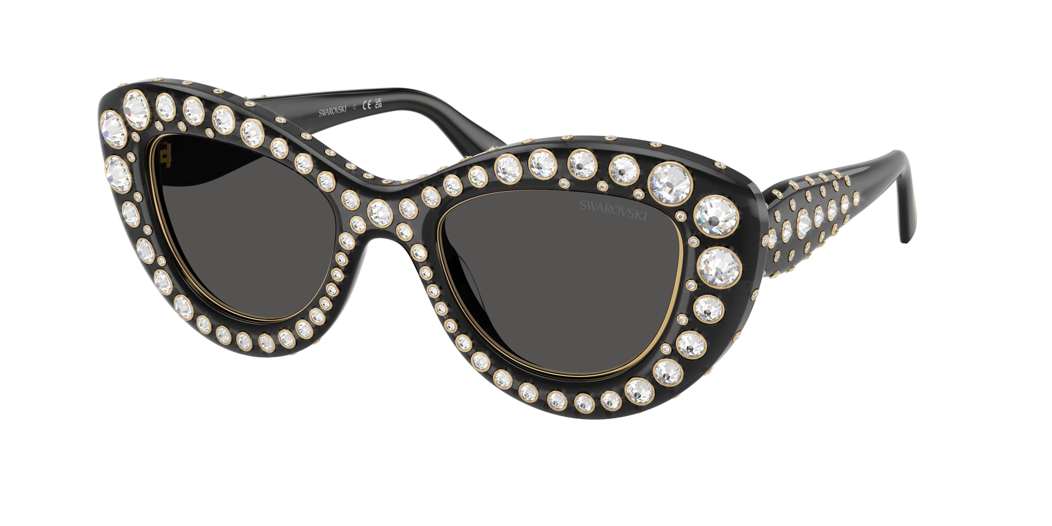 Sunglasses Swarovski SK 6060 (110487) color grigio scuro trasparente shape cat eye lenses grigio scuro