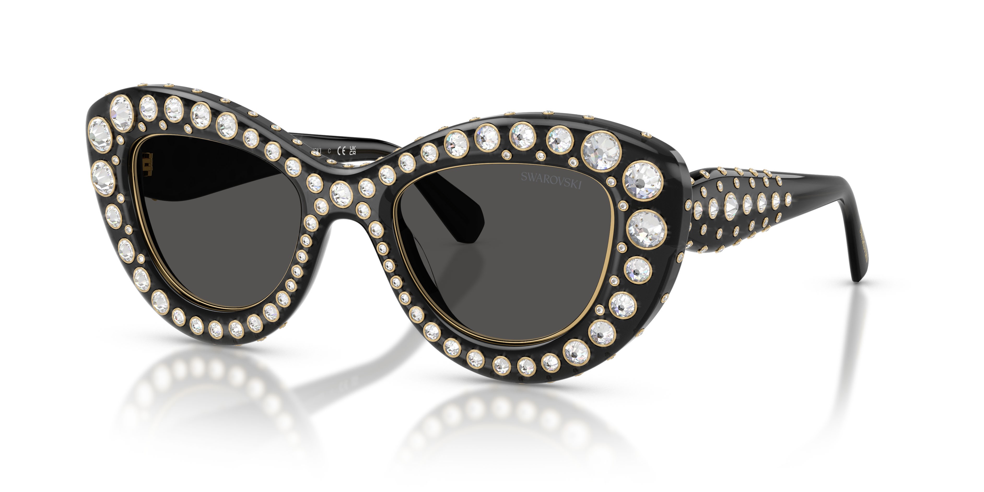 Sunglasses Swarovski SK 6060 (110487) color grigio scuro trasparente shape cat eye lenses grigio scuro