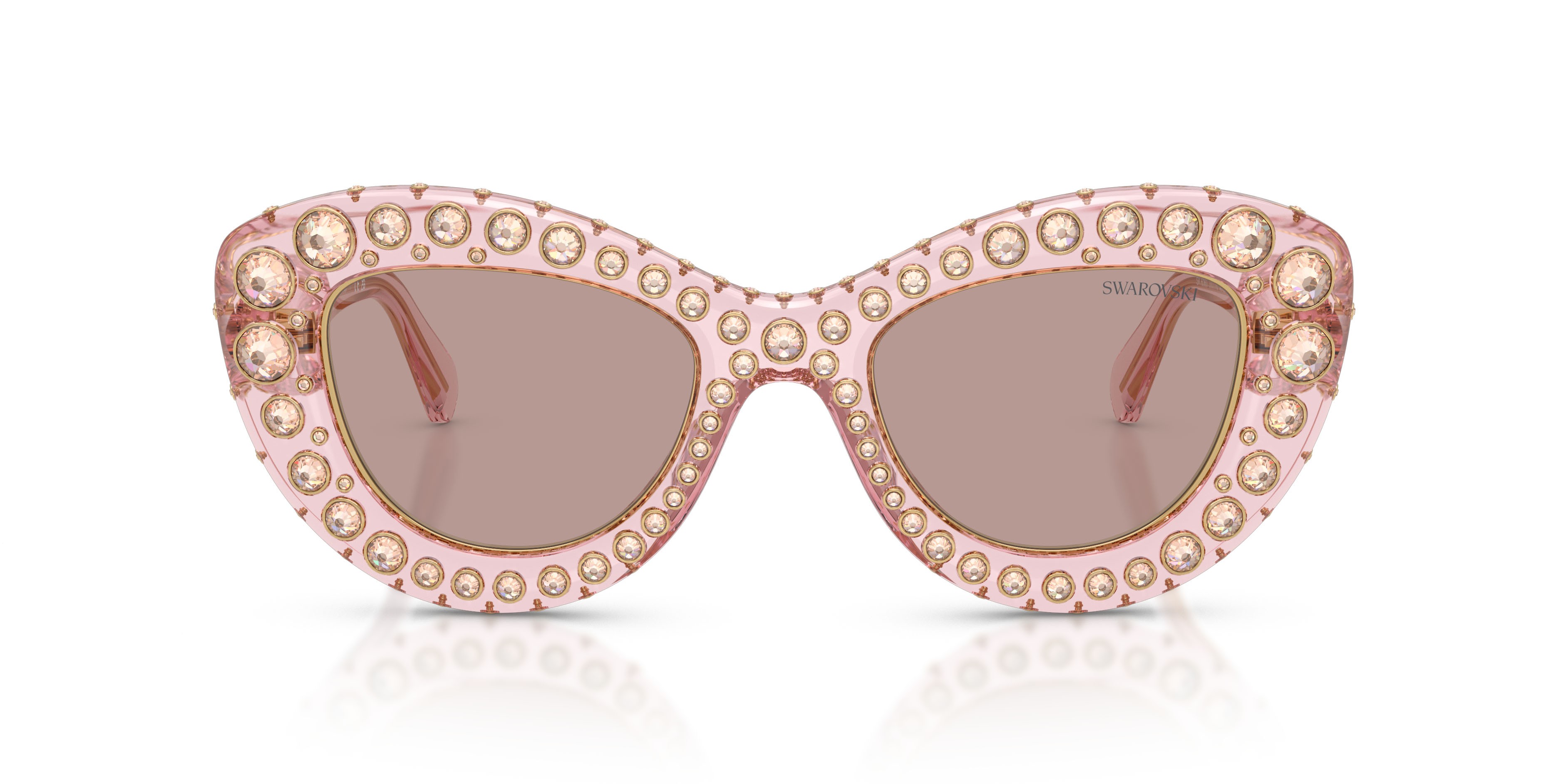 Sunglasses Swarovski SK 6060 (30017N) color rosa trasparente shape cat eye lenses viola chiaro/marrone