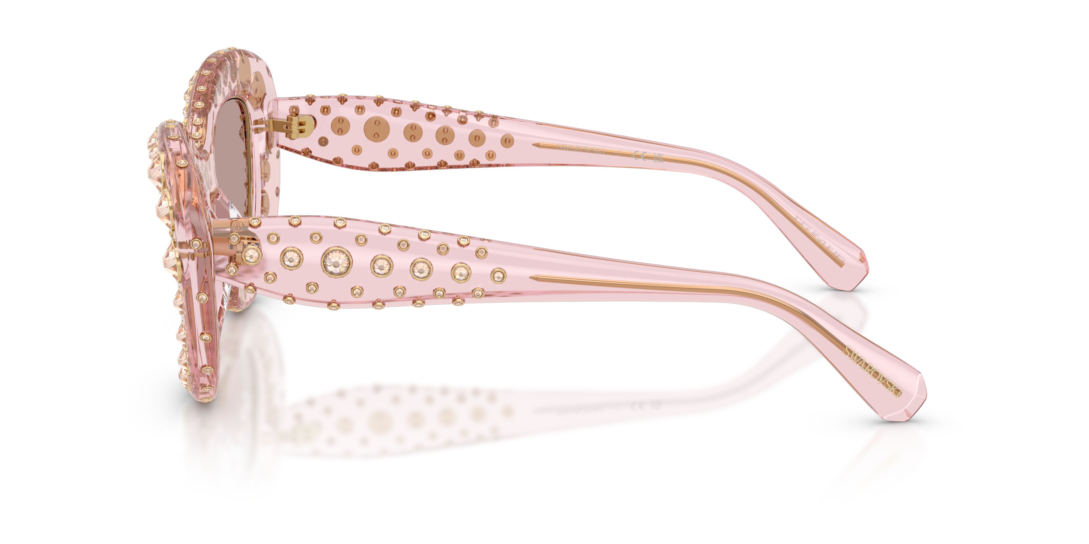 Sunglasses Swarovski SK 6060 (30017N) color rosa trasparente shape cat eye lenses viola chiaro/marrone