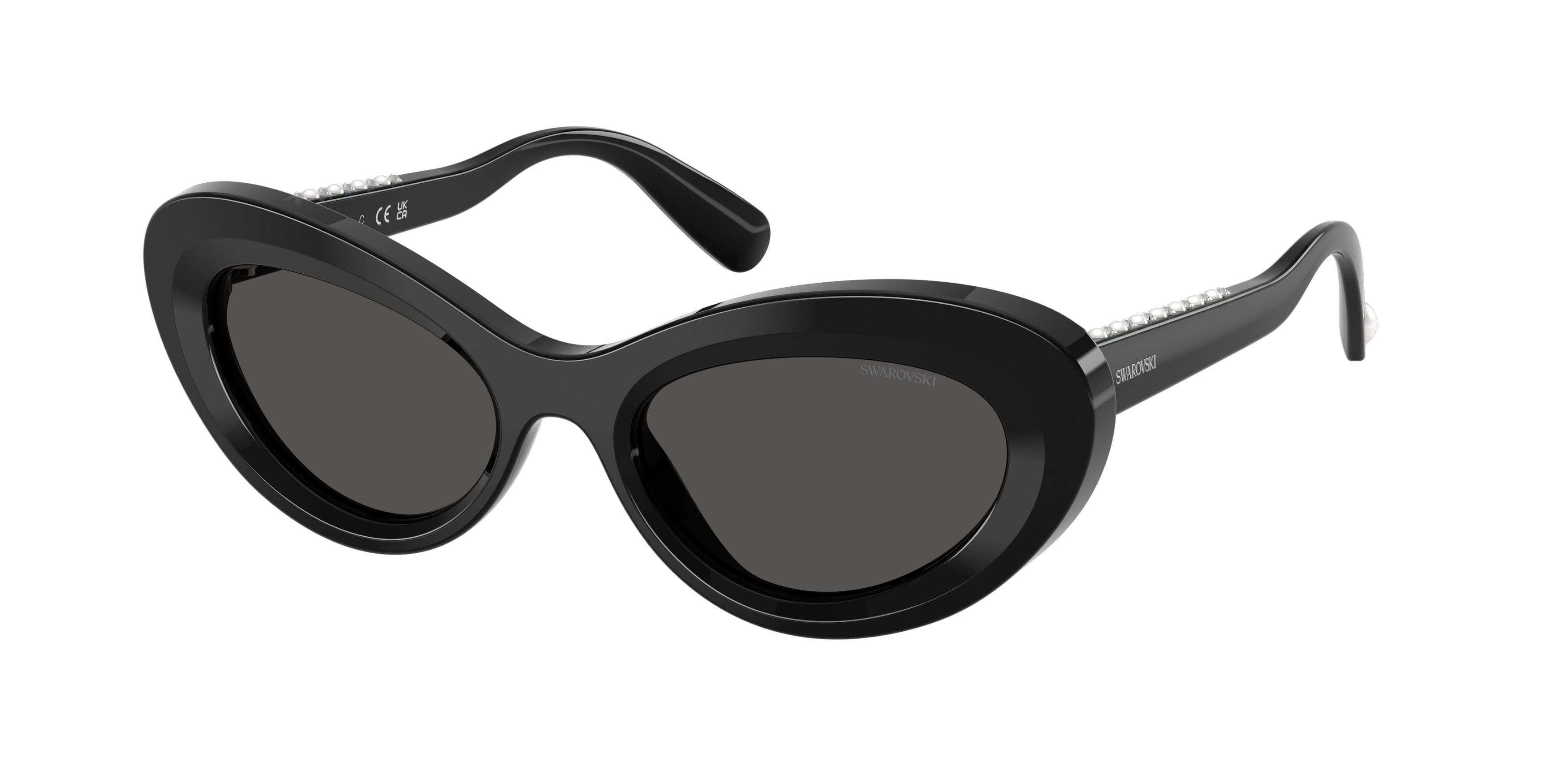 Sunglasses Swarovski SK 6061U (100187) color nero shape cat eye lenses grigio scuro