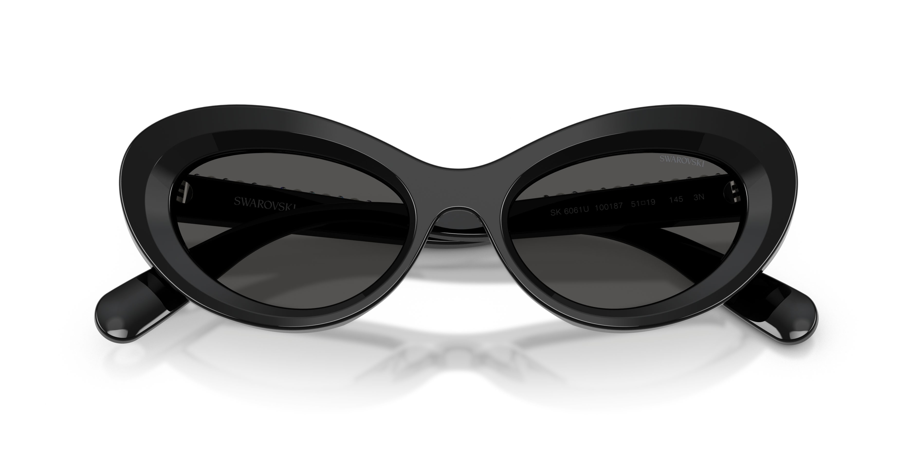 Sunglasses Swarovski SK 6061U (100187) color nero shape cat eye lenses grigio scuro