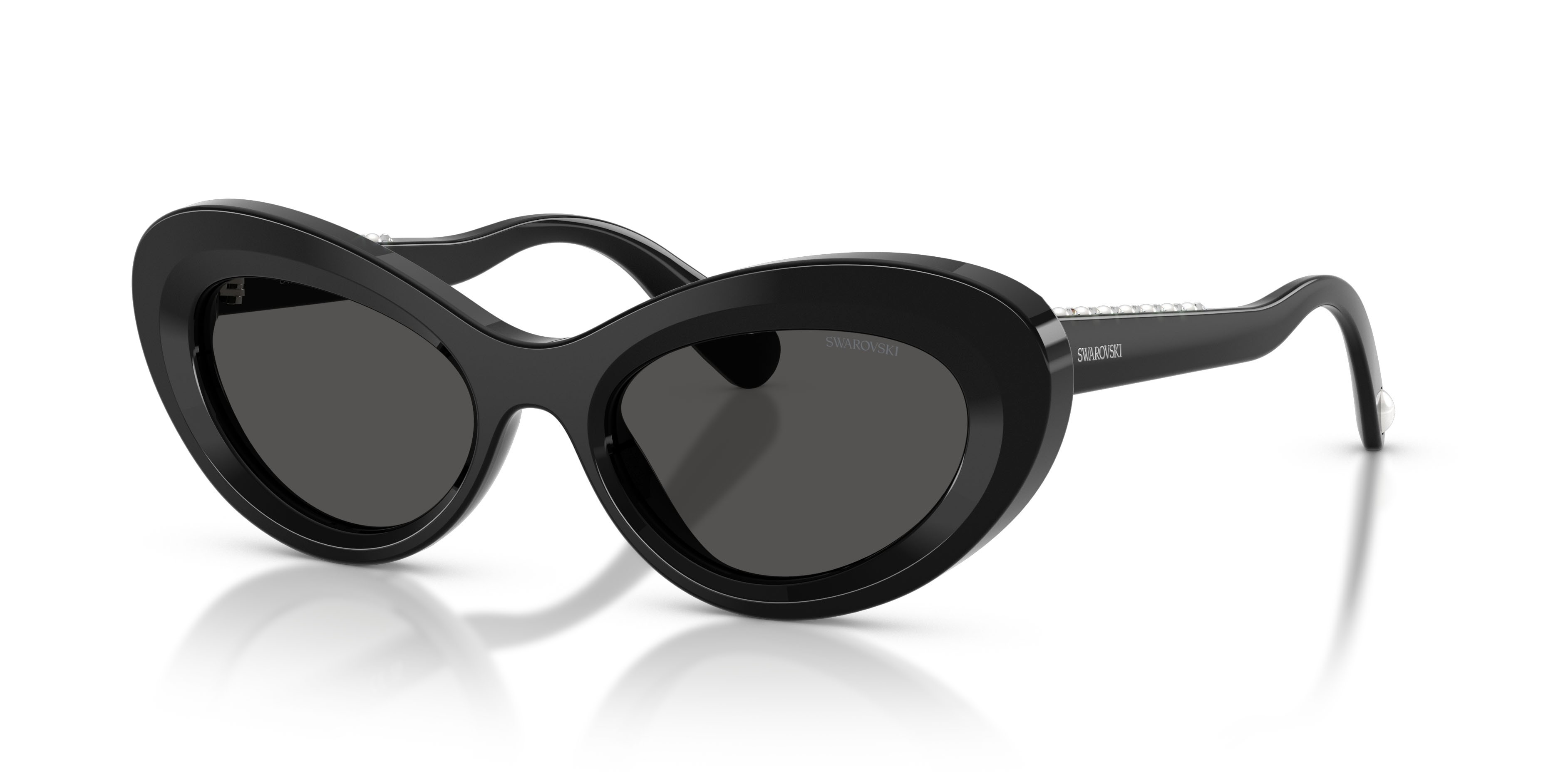 Sunglasses Swarovski SK 6061U (100187) color nero shape cat eye lenses grigio scuro