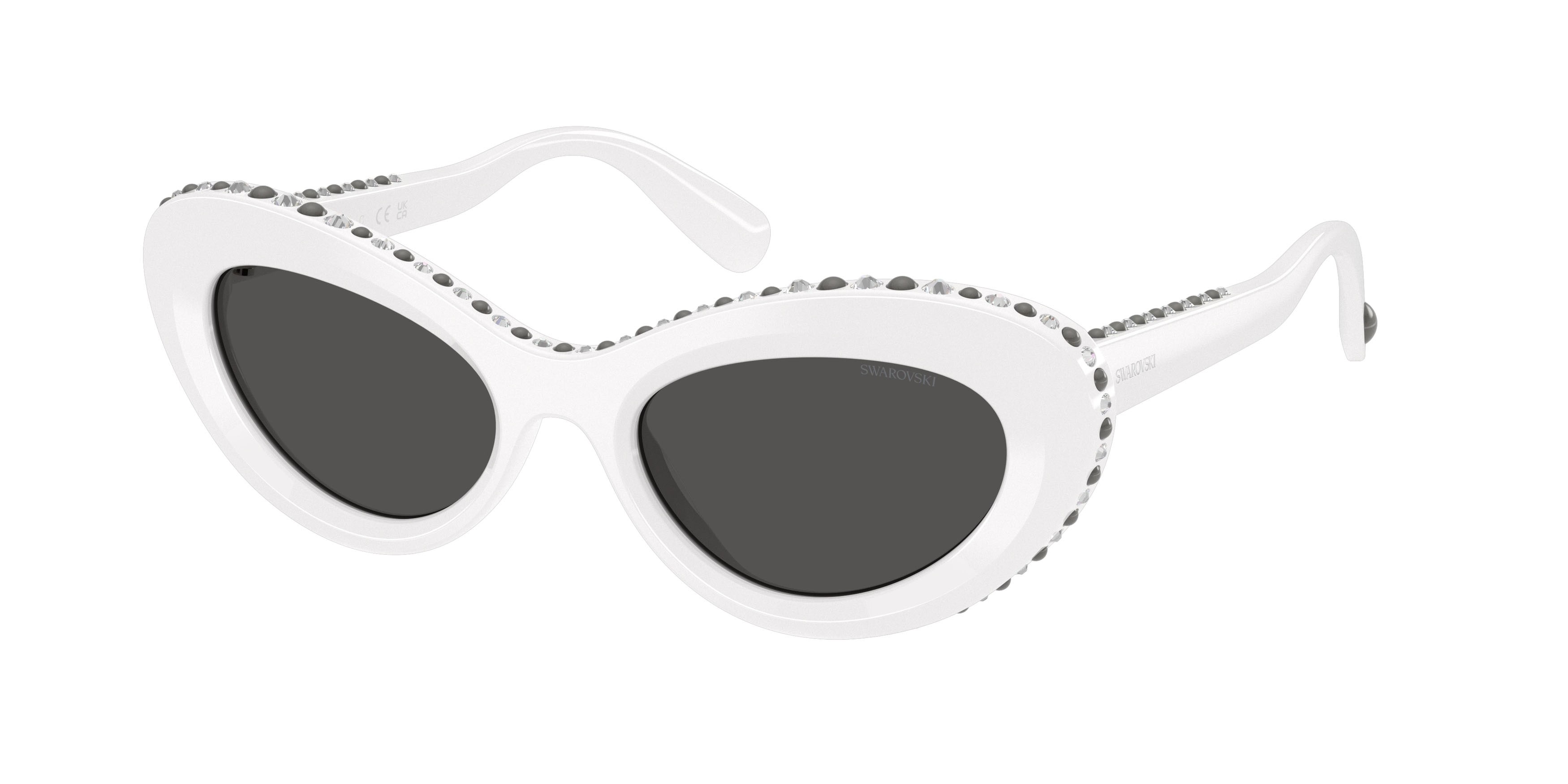 Sunglasses Swarovski SK 6061U (105087) color bianco shape cat eye lenses grigio scuro
