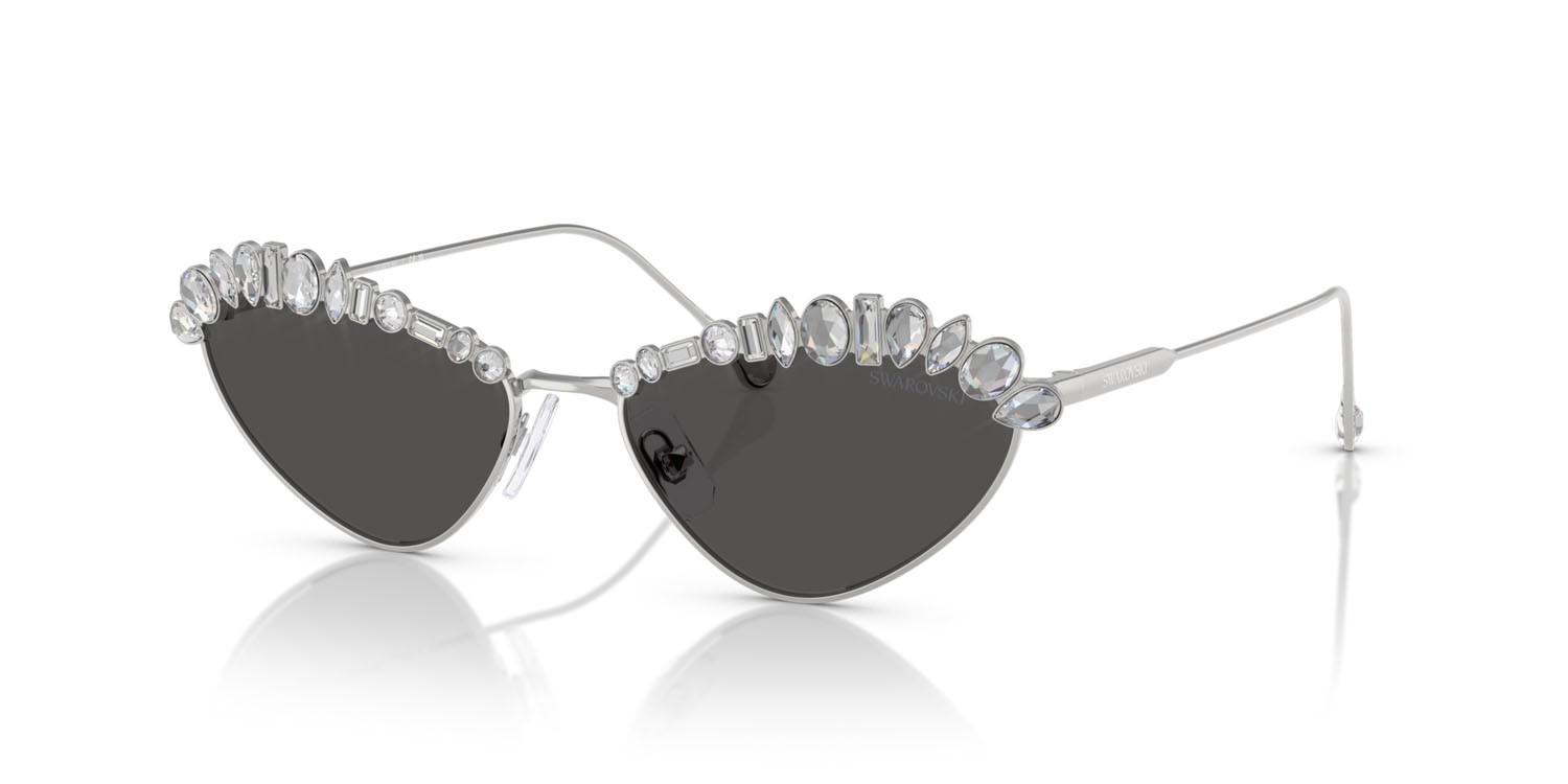 Sunglasses Swarovski SK 7009 (400187) color argento shape irregular lenses grigio scuro