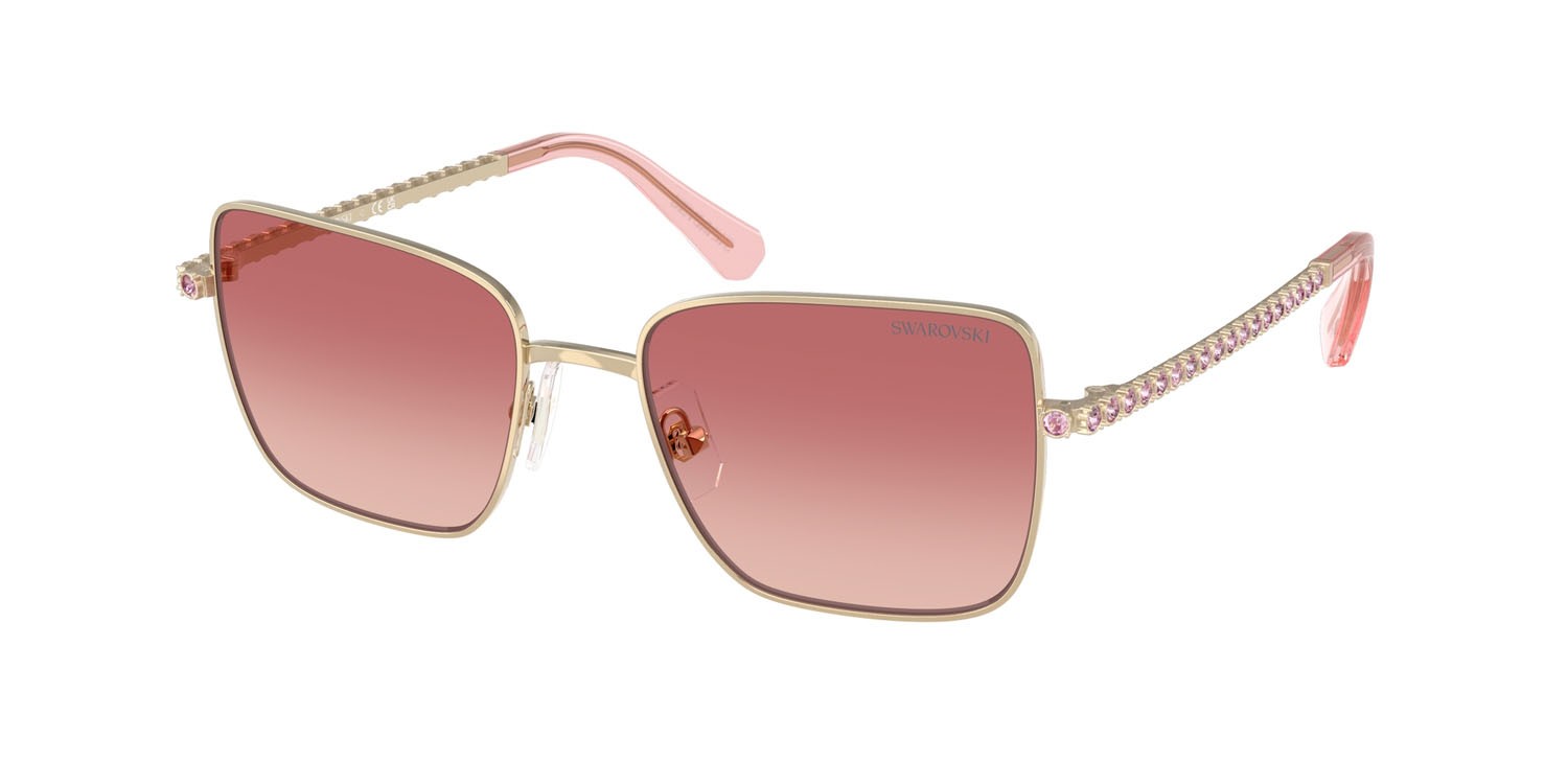 Sunglasses Swarovski SK 7015 (4013A5) color oro pallido shape round lenses rosa sfumato rosso