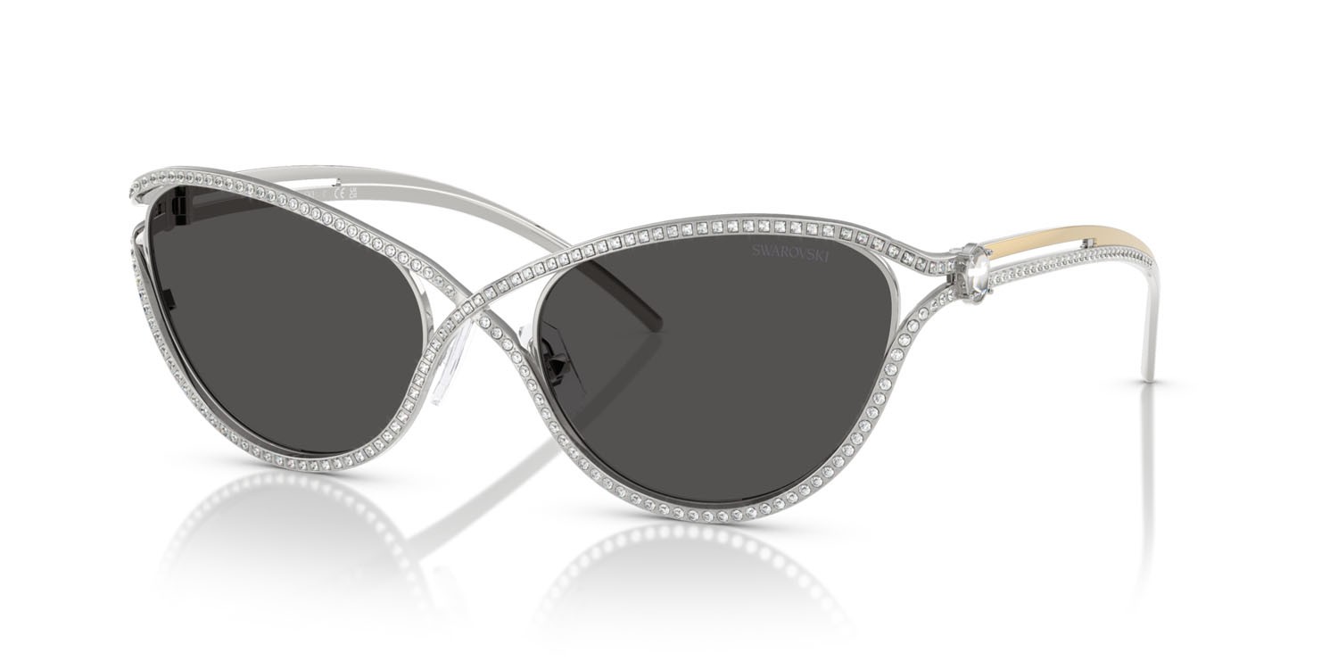 Sunglasses Swarovski SK 7025 (400187) color argento shape cat eye lenses grigio scuro