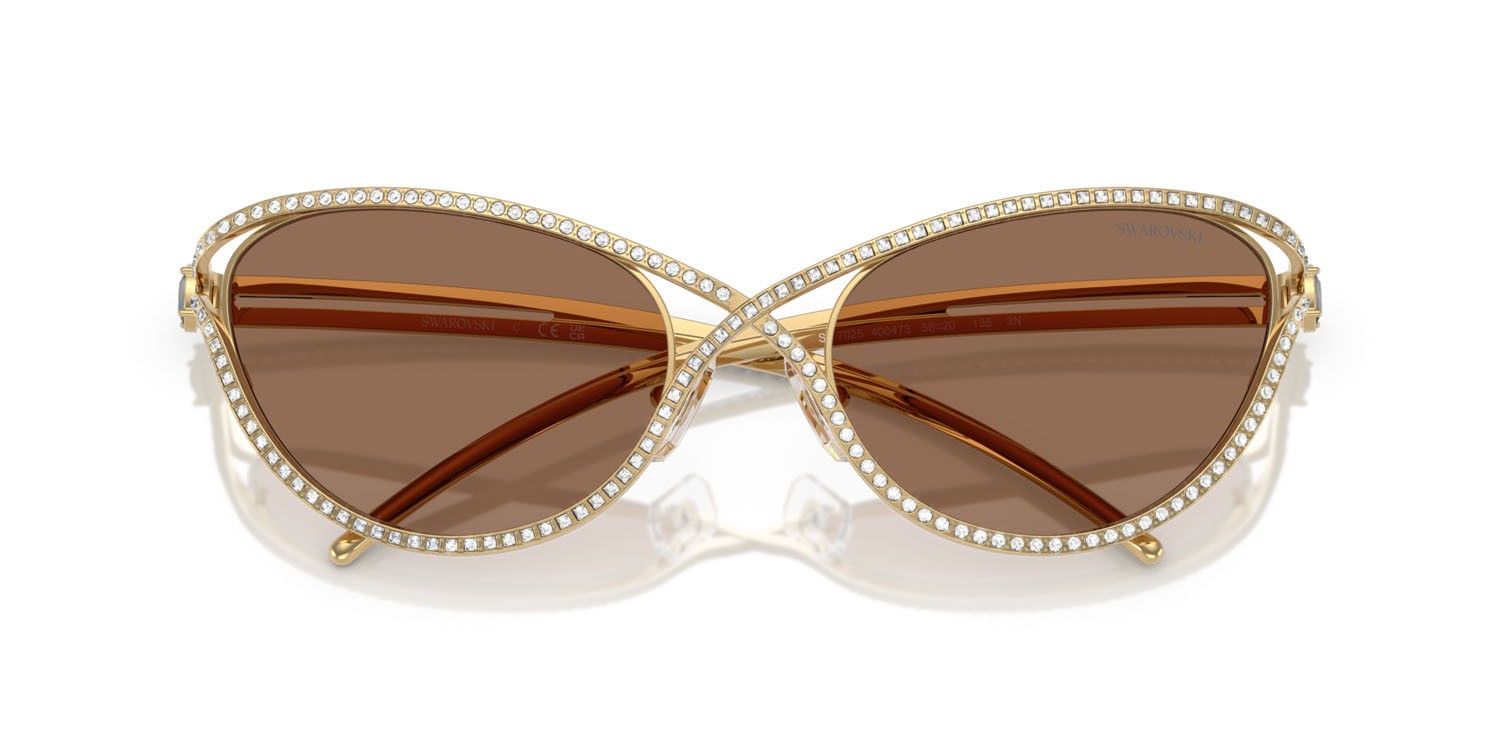 Sunglasses Swarovski SK 7025 (400473) color oro shape cat eye lenses marrone scuro