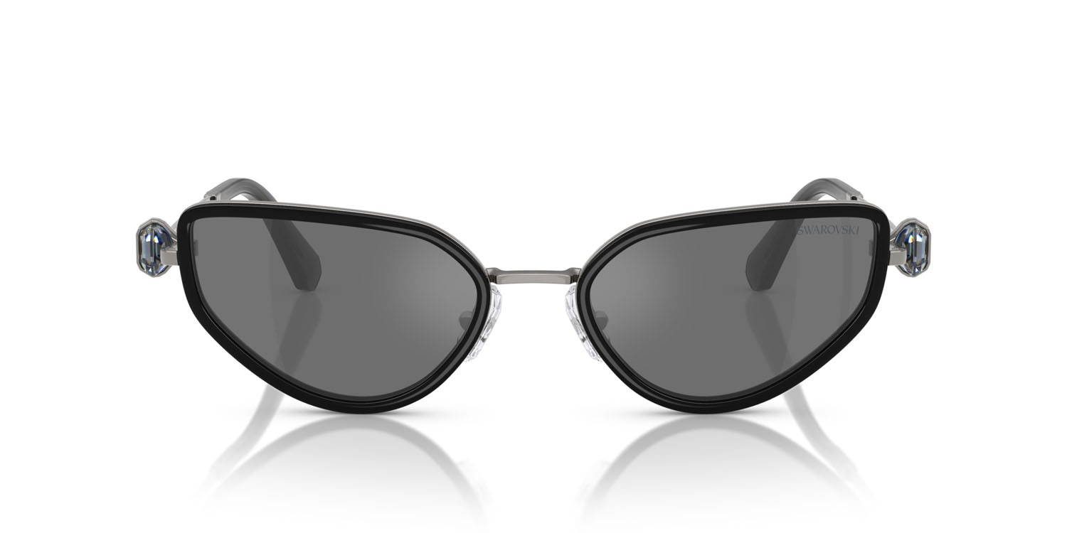 Sunglasses Swarovski SK 7027 (40326G) color gunmetal/nero shape irregular lenses grigio nero specchiato