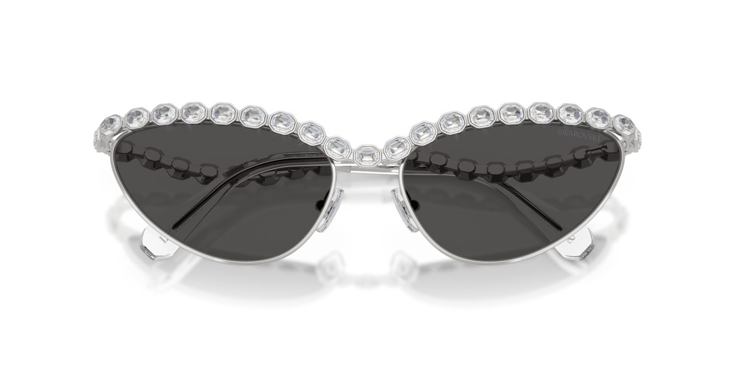 Sunglasses Swarovski SK 7030 (400187) color argento shape cat eye lenses grigio scuro