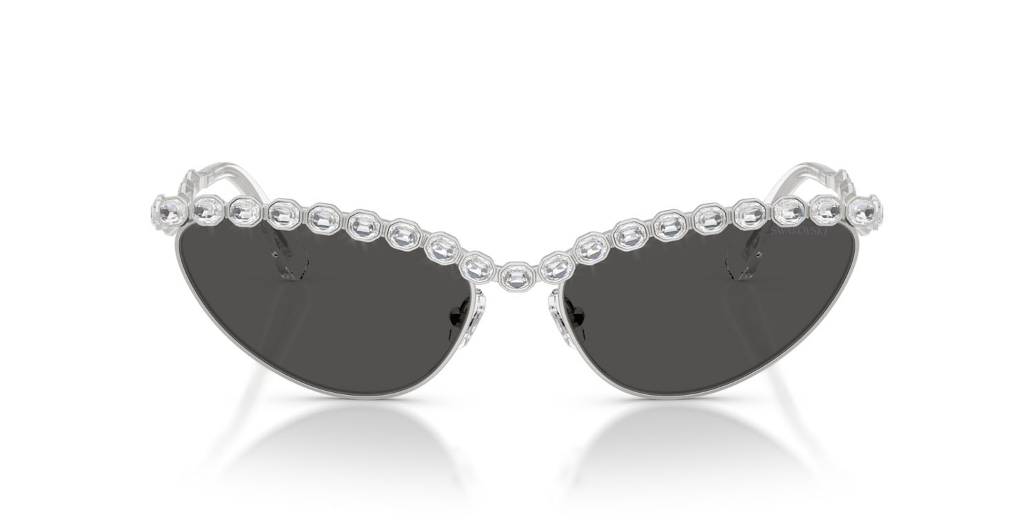 Sunglasses Swarovski SK 7030 (400187) color argento shape cat eye lenses grigio scuro