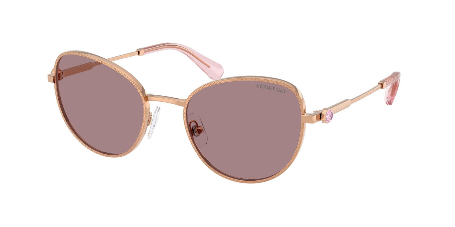 Sunglasses Swarovski SK 7032 (40147N) color oro rose shape round lenses viola chiaro/marrone