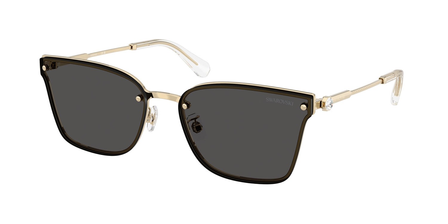 Sunglasses Swarovski SK 7036D (401387) color oro pallido shape irregular lenses grigio scuro