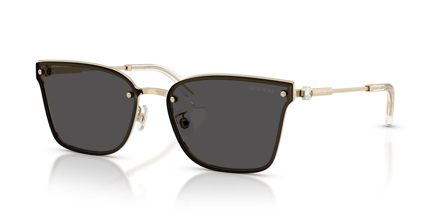 Sunglasses Swarovski SK 7036D (401387) color oro pallido shape irregular lenses grigio scuro