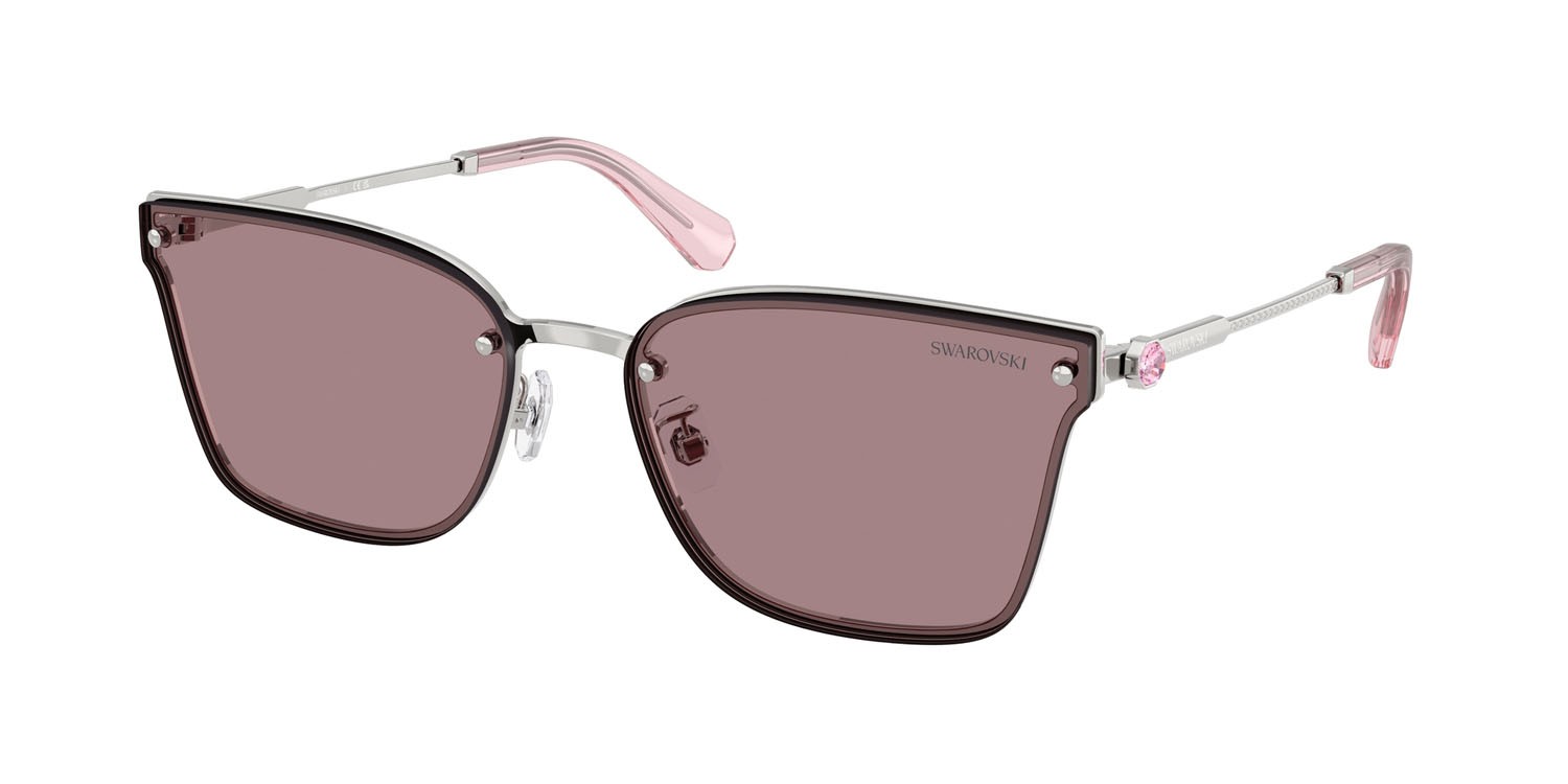 Sunglasses Swarovski SK 7036D (40237N) color argento shape irregular lenses viola chiaro/marrone