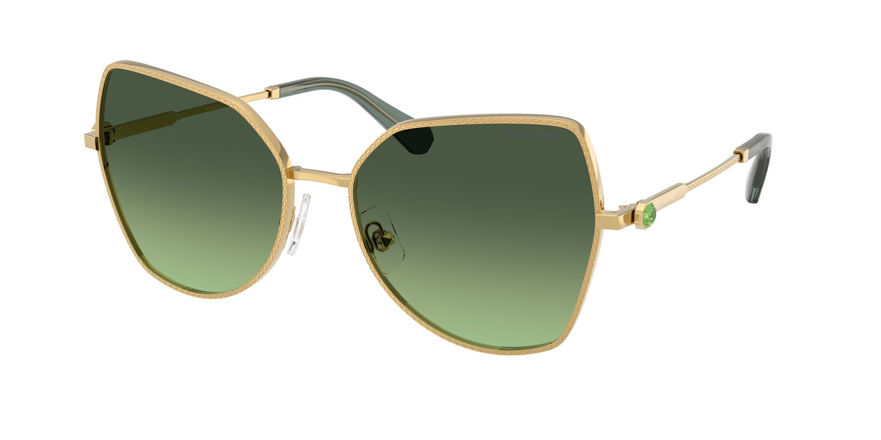 Sunglasses Swarovski SK 7037 (40172A) color oro shape butterfly lenses verde sfumato