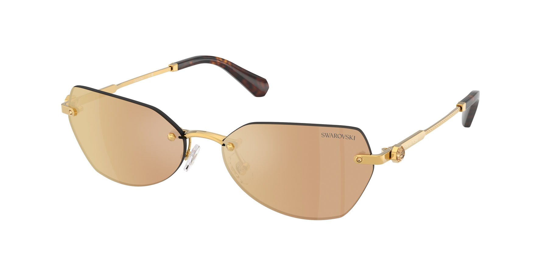 Occhiali da sole Swarovski SK 7038 (40077J) colore oro scuro forma irregolare lenti marrone scuro specchiato oro rose