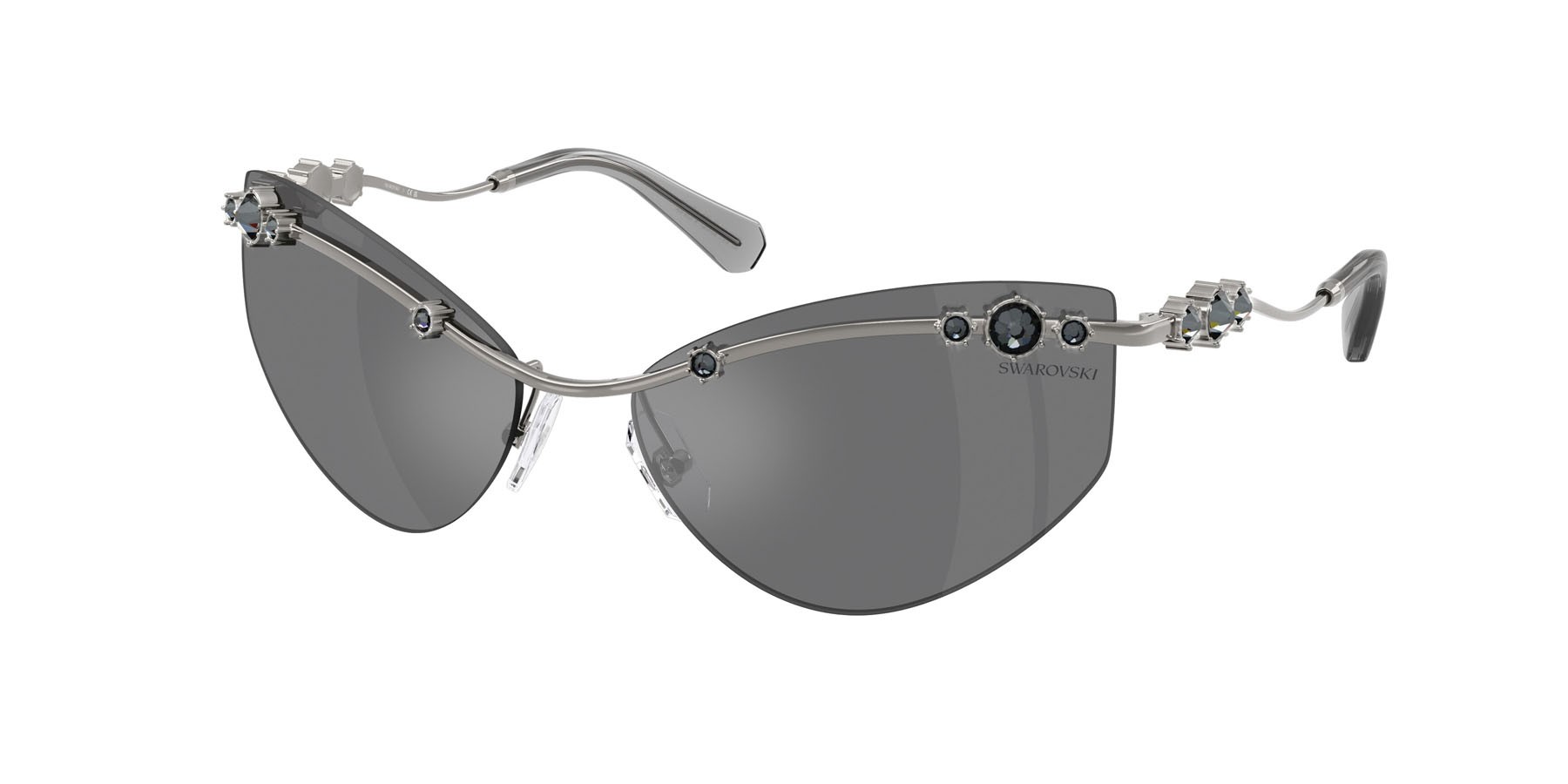 Sunglasses Swarovski SK 7039 (40096G) color gunmetal shape irregular lenses grigio nero specchiato