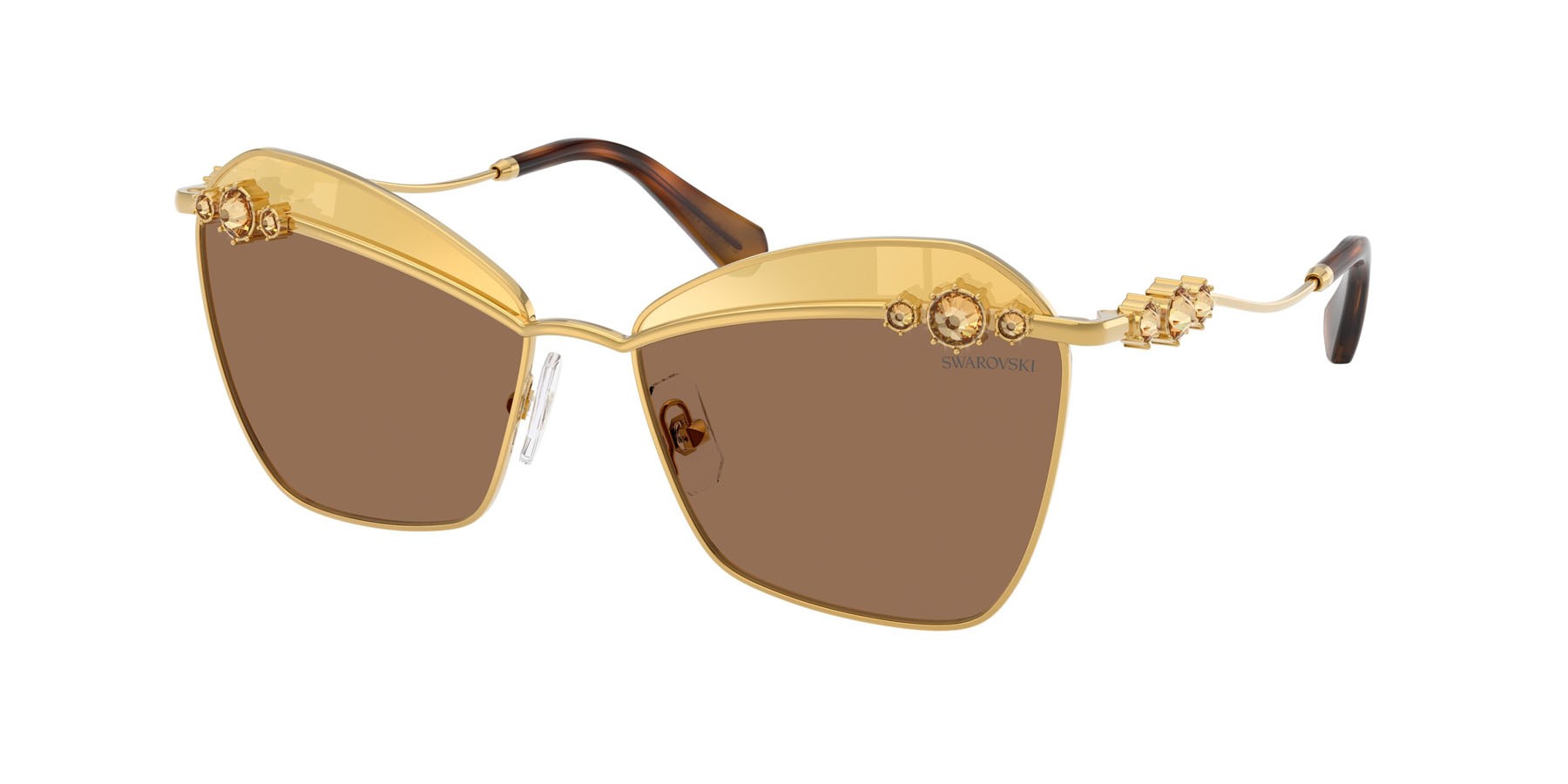 Occhiali da sole Swarovski SK 7040 (4007TO) colore giallo oro forma farfalla lenti brown swarovski gold