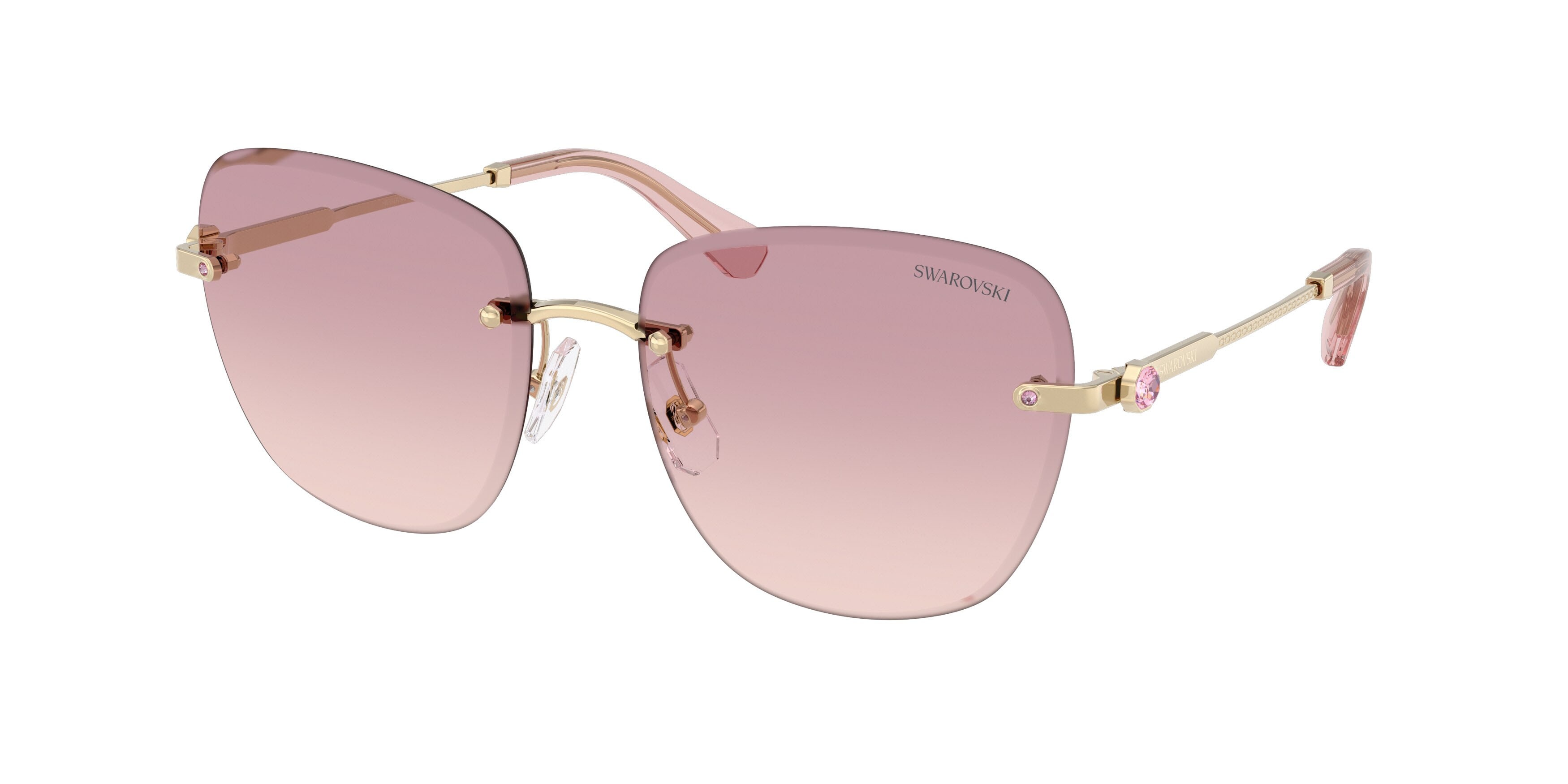 Sunglasses Swarovski SK 7043 (401368) color oro pallido shape square lenses marrone sfumato viola scuro