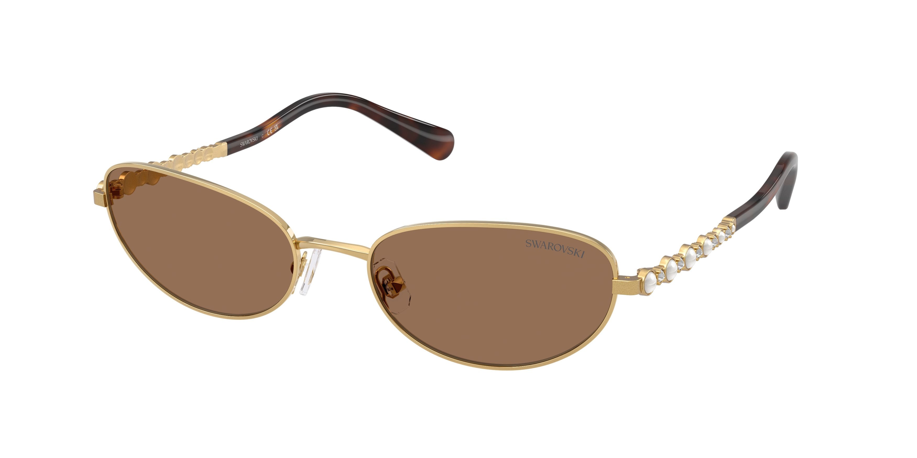 Sunglasses Swarovski SK 7044 (400473) color oro shape oval lenses marrone scuro