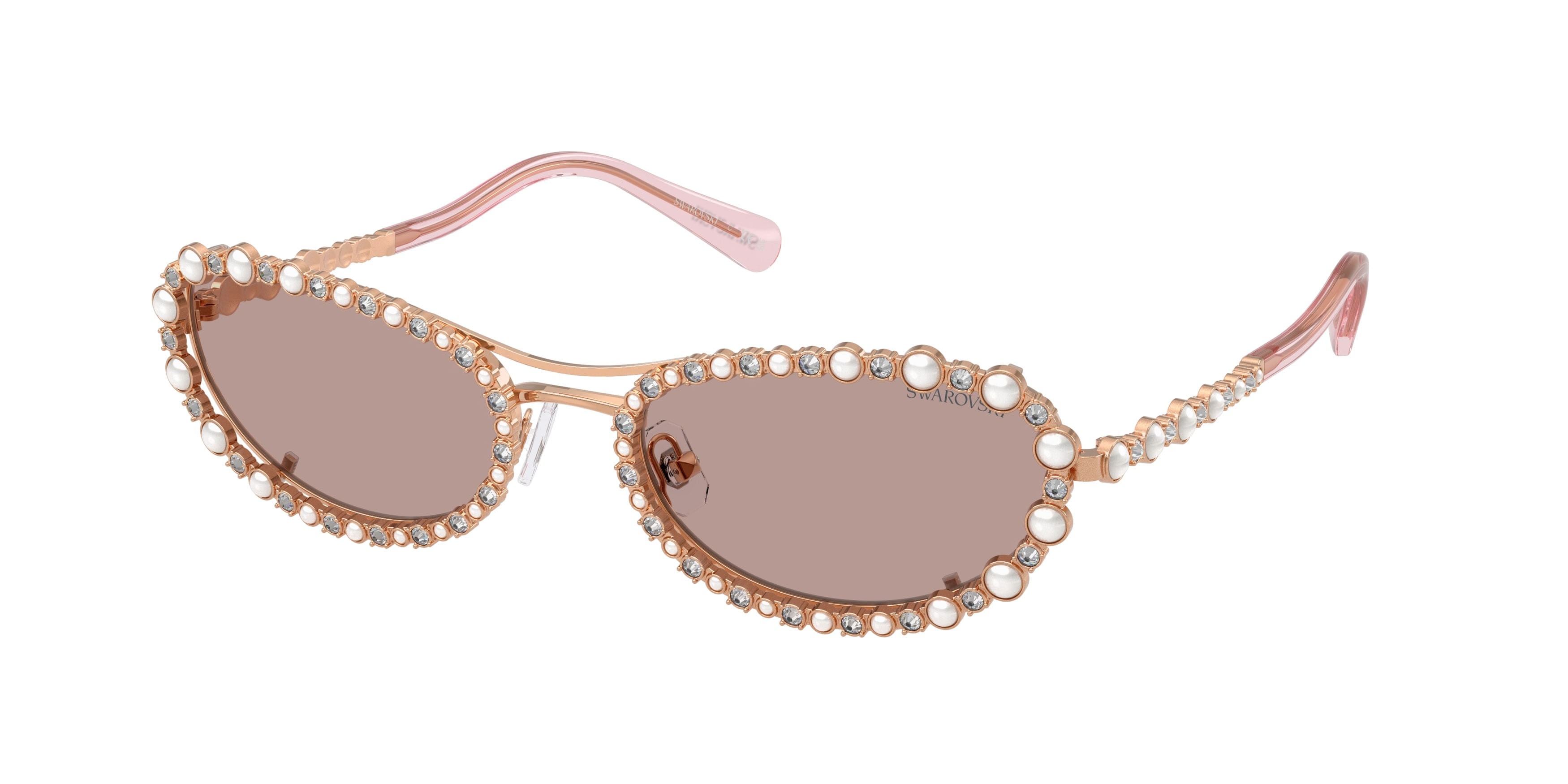Sunglasses Swarovski SK 7044 (40147N) color oro rose shape oval lenses viola chiaro/marrone