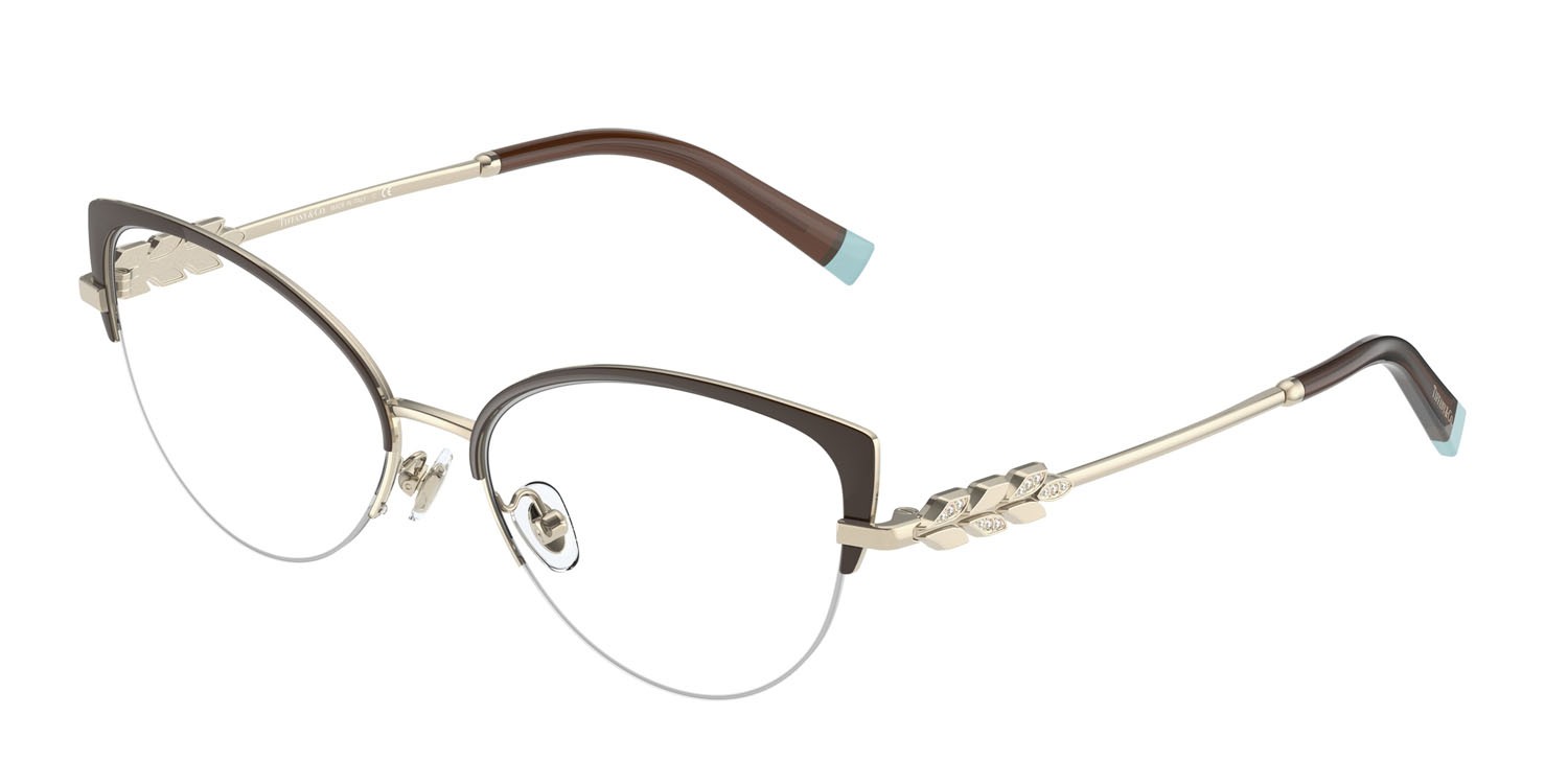Occhiali da vista Tiffany TF 1145B (6172) colore marrone su oro pallido forma cat eye lenti lente demo