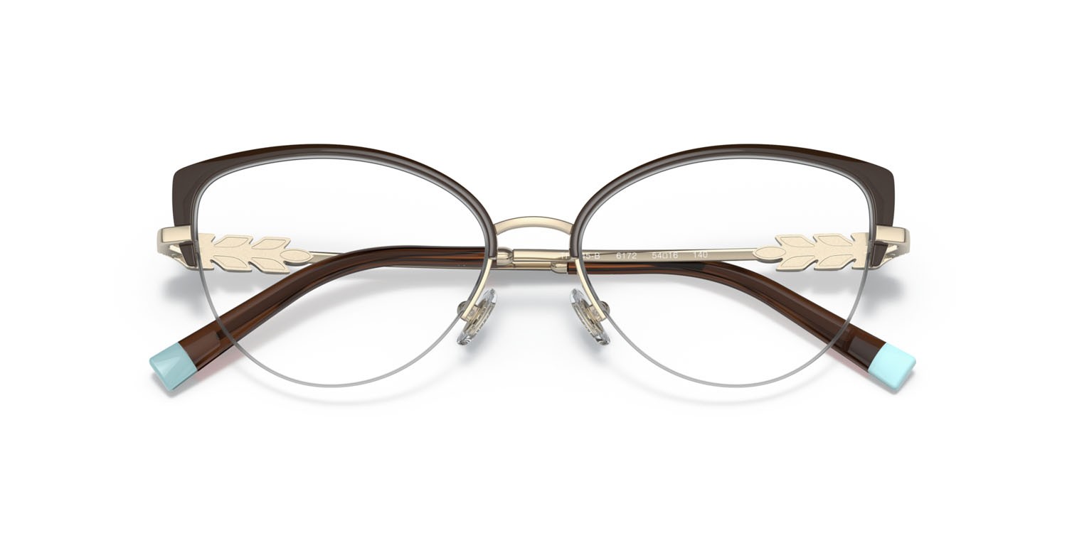 Occhiali da vista Tiffany TF 1145B (6172) colore marrone su oro pallido forma cat eye lenti lente demo