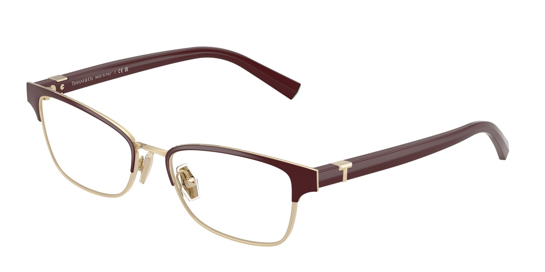 Occhiali da vista Tiffany TF 1168 (6185) colore bordeaux su oro pallido forma quadrato lenti lente demo
