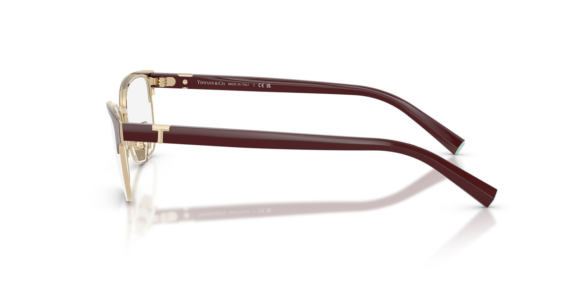 Occhiali da vista Tiffany TF 1168 (6185) colore bordeaux su oro pallido forma quadrato lenti lente demo