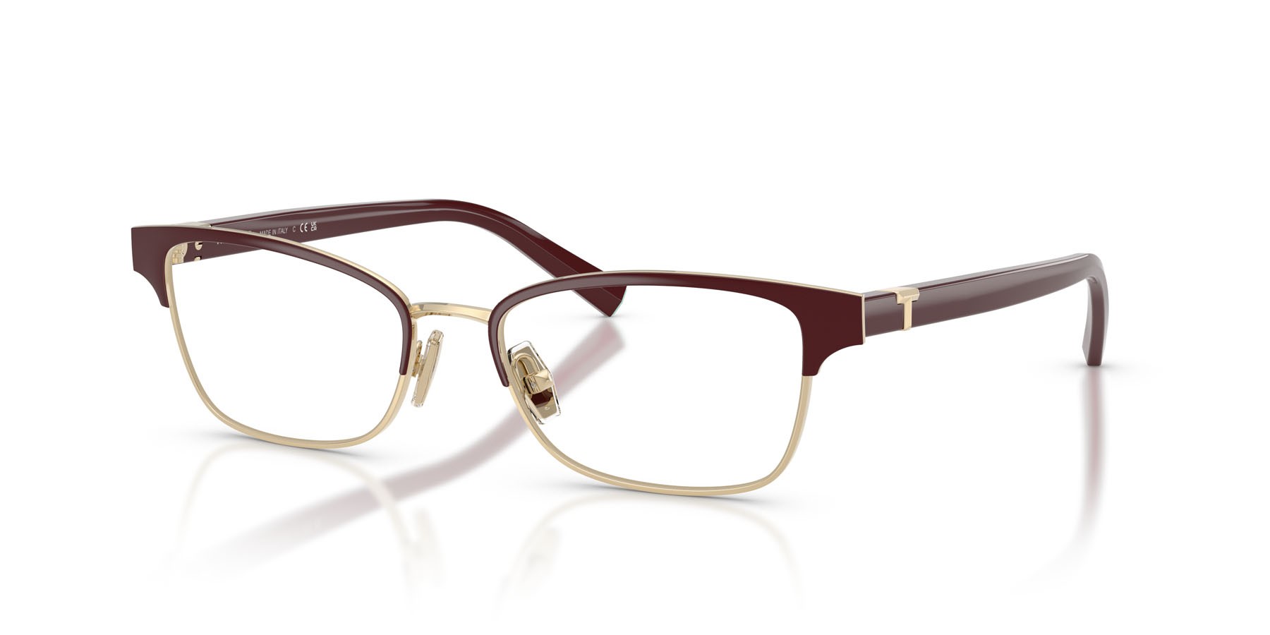 Occhiali da vista Tiffany TF 1168 (6185) colore bordeaux su oro pallido forma quadrato lenti lente demo